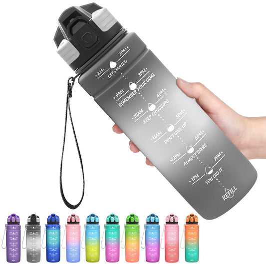 Motivazionale Borraccia 1l/1,5l,2l, Borraccia Bambini 500ml/700ml, Senza BPA Bottiglia con Filtro Frutta & Indicatore del Tempo per Sportiva, Scuola, Sport, Ciclismo