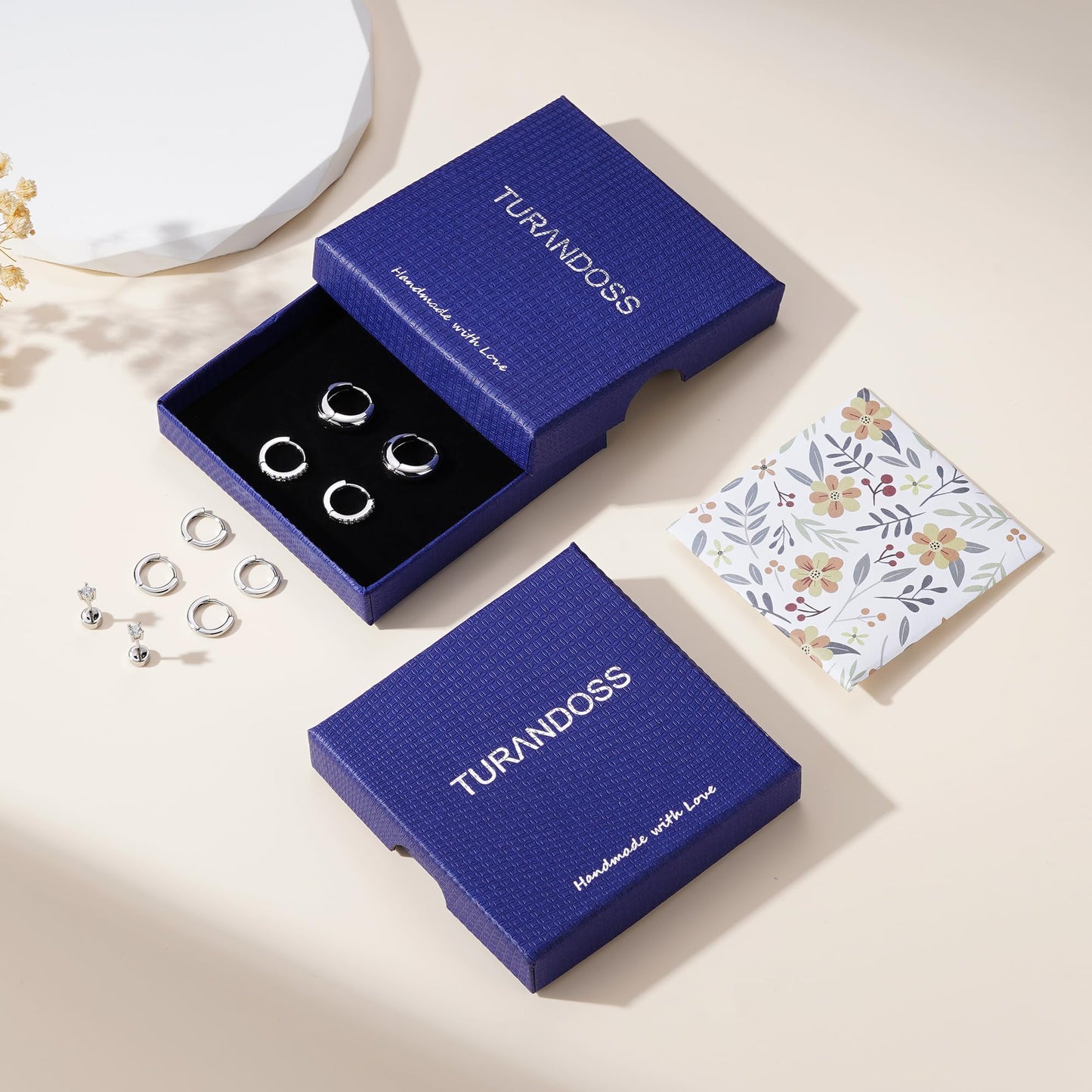Turandoss 5 paia di orecchini a cerchio in argento e oro, da donna, ipoallergenici, in acciaio chirurgico 316L, con retro piatto, orecchini a perno per elice, trago, conchiglia, daith, cartilagine
