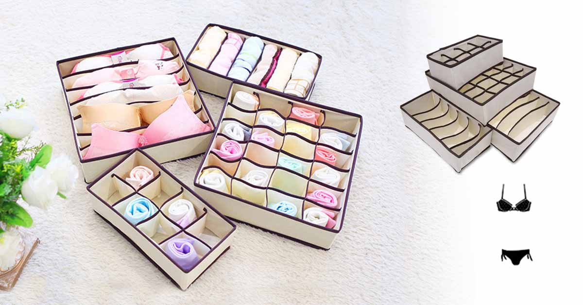 Set organizator pentru lenjerie de corp, 4 piese - bej