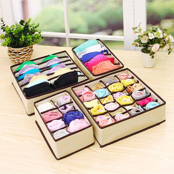 Set organizator pentru lenjerie de corp, 4 piese - bej