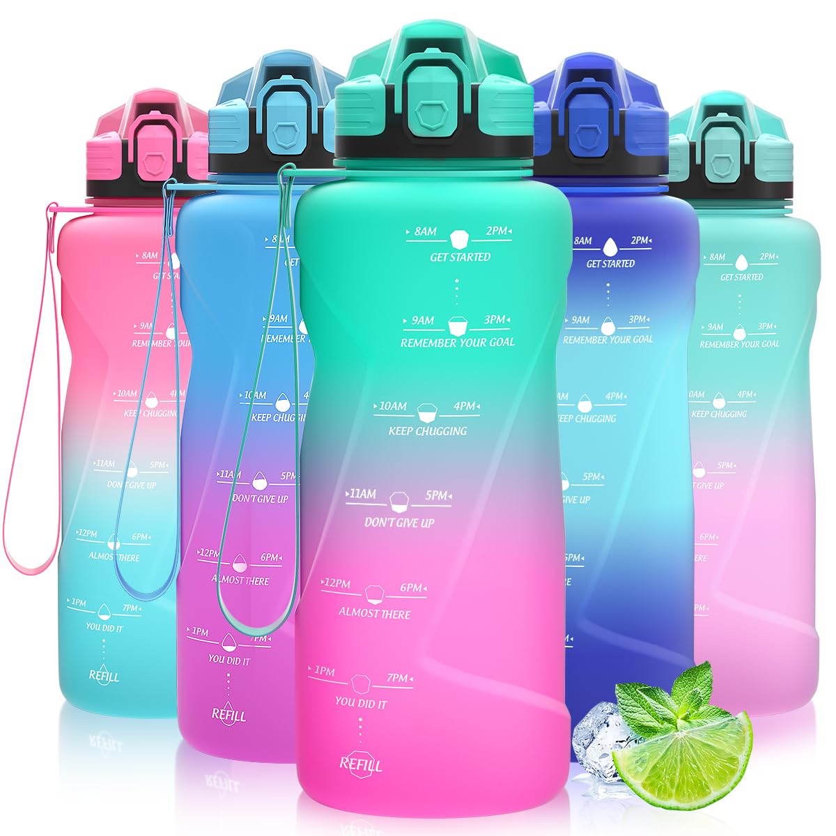 Motivazionale Borraccia 1l/1,5l,2l, Borraccia Bambini 500ml/700ml, Senza BPA Bottiglia con Filtro Frutta & Indicatore del Tempo per Sportiva, Scuola, Sport, Ciclismo