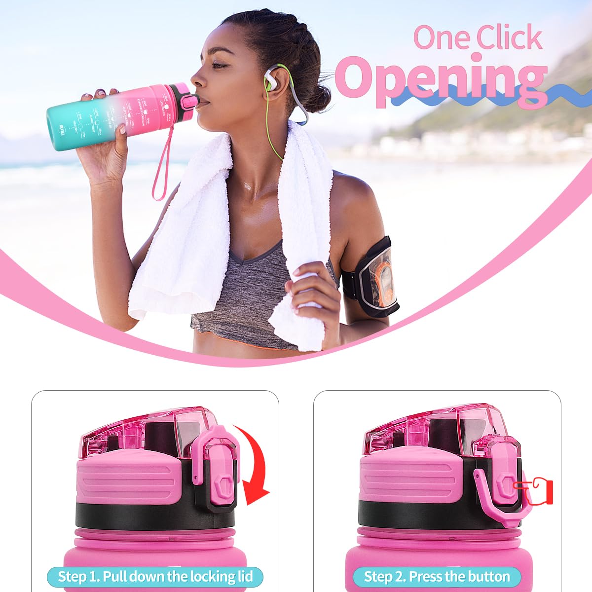 Motivazionale Borraccia 1l/1,5l,2l, Borraccia Bambini 500ml/700ml, Senza BPA Bottiglia con Filtro Frutta & Indicatore del Tempo per Sportiva, Scuola, Sport, Ciclismo