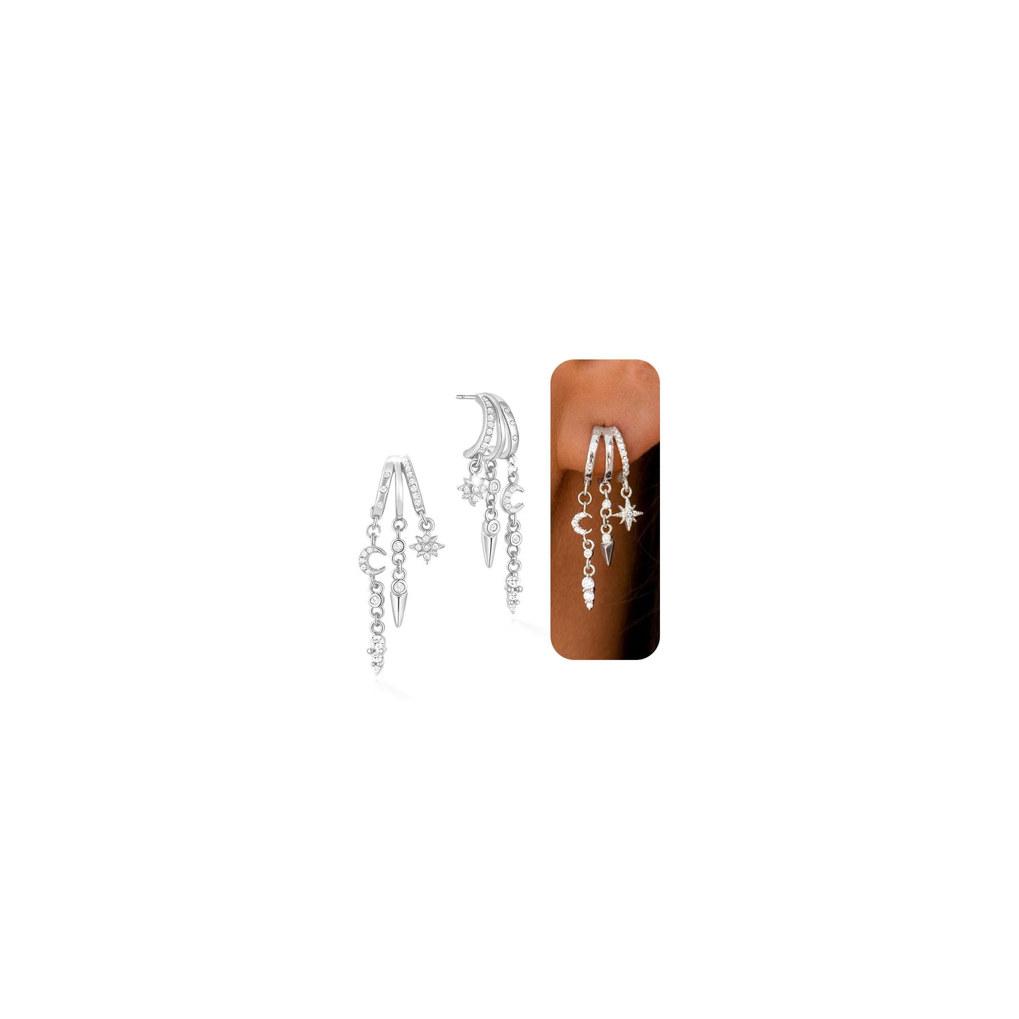 HANLI Orecchini Cerchio Pendenti Donna Argento 925 / Oro Placcato 14K e Zirconi Cubici Anallergici Leggeri Trendy Gioielli di Moda per le Donne