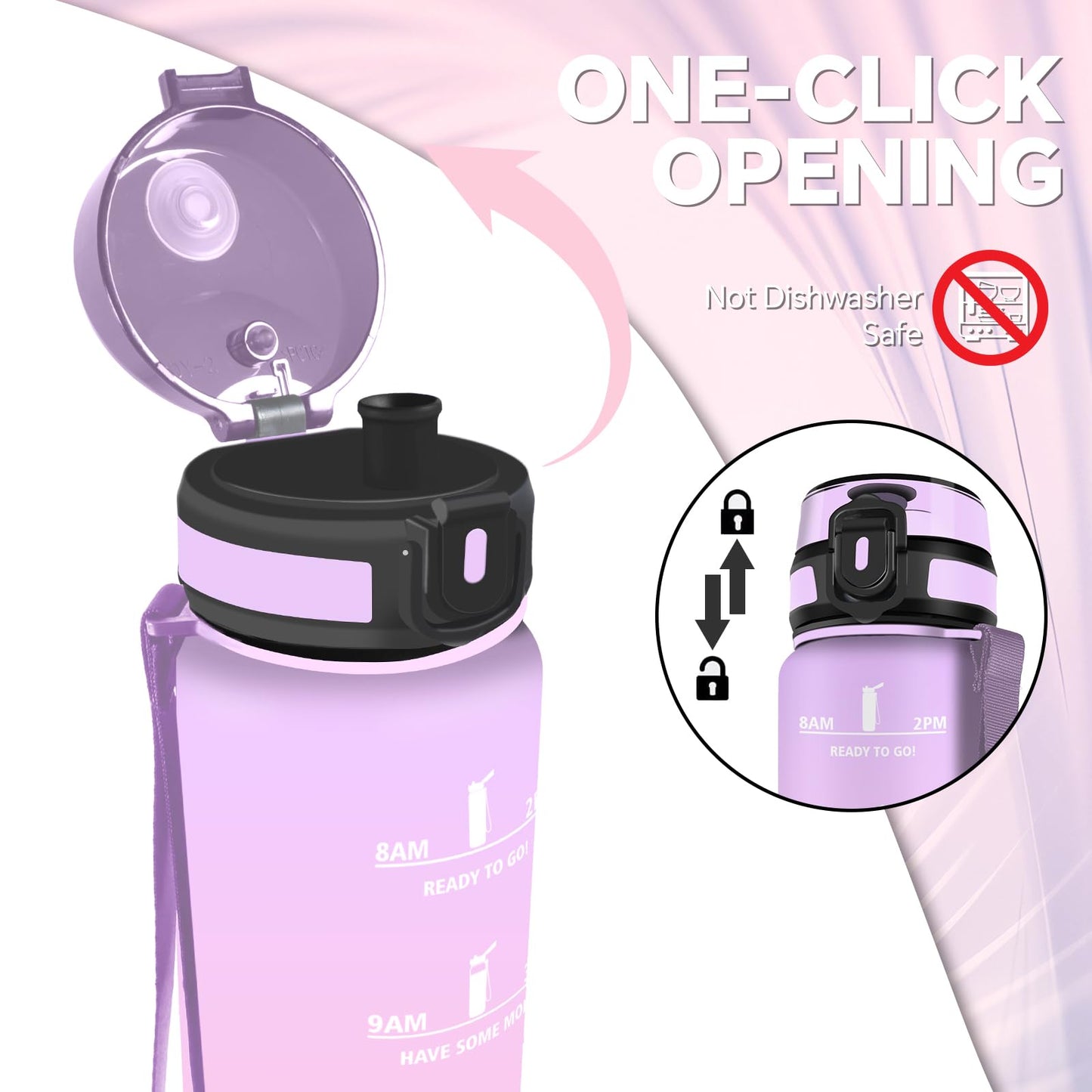 Borraccia, Borraccia 500ml, Borraccie Senza Perdite, Borraccie Motivazionale, Facile da Trasportare, Bottiglia Orari, Bottiglia Graduata, Facile da Pulire, per Sport, Fitness, Yoga, Scuola, Bambina