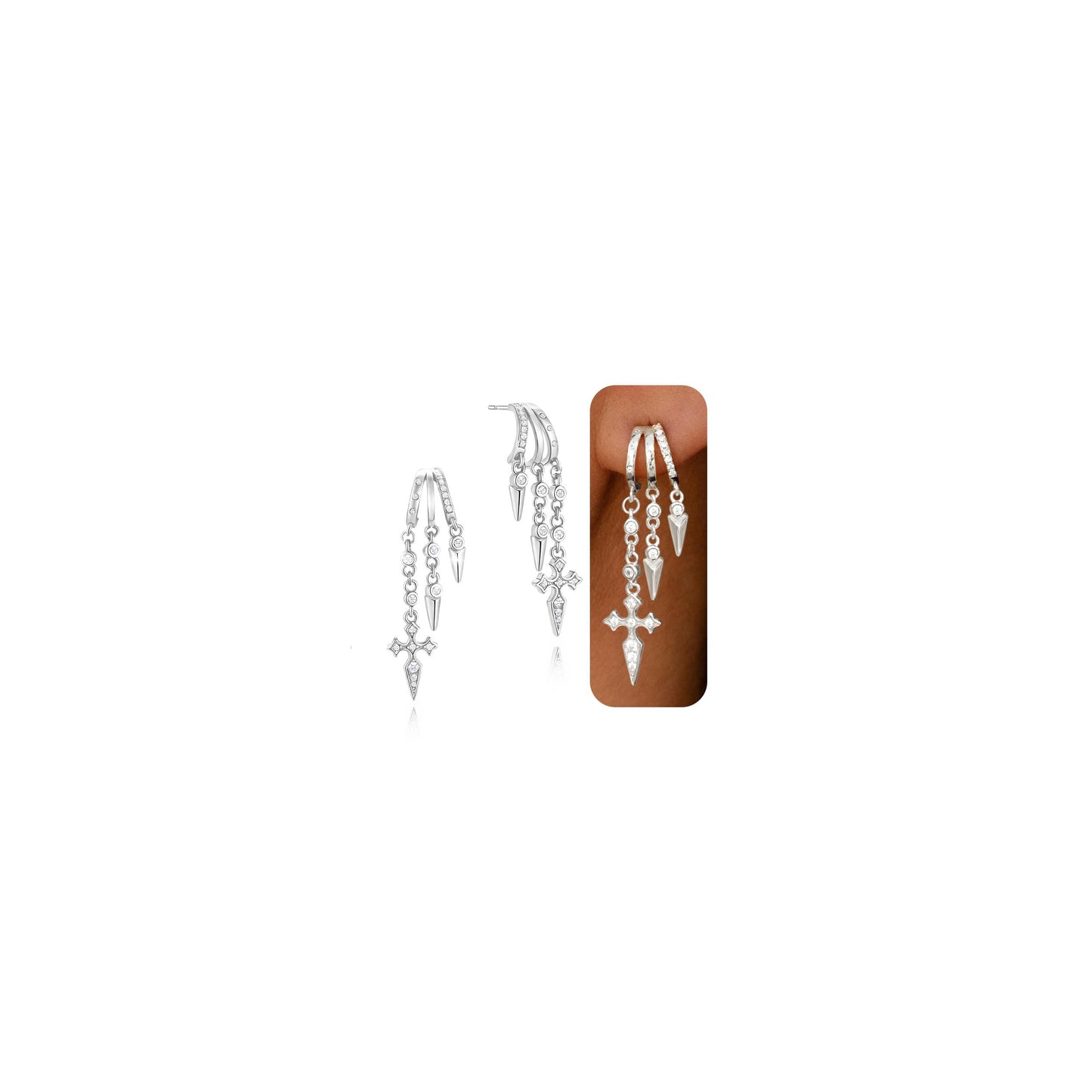 HANLI Orecchini Cerchio Pendenti Donna Argento 925 / Oro Placcato 14K e Zirconi Cubici Anallergici Leggeri Trendy Gioielli di Moda per le Donne