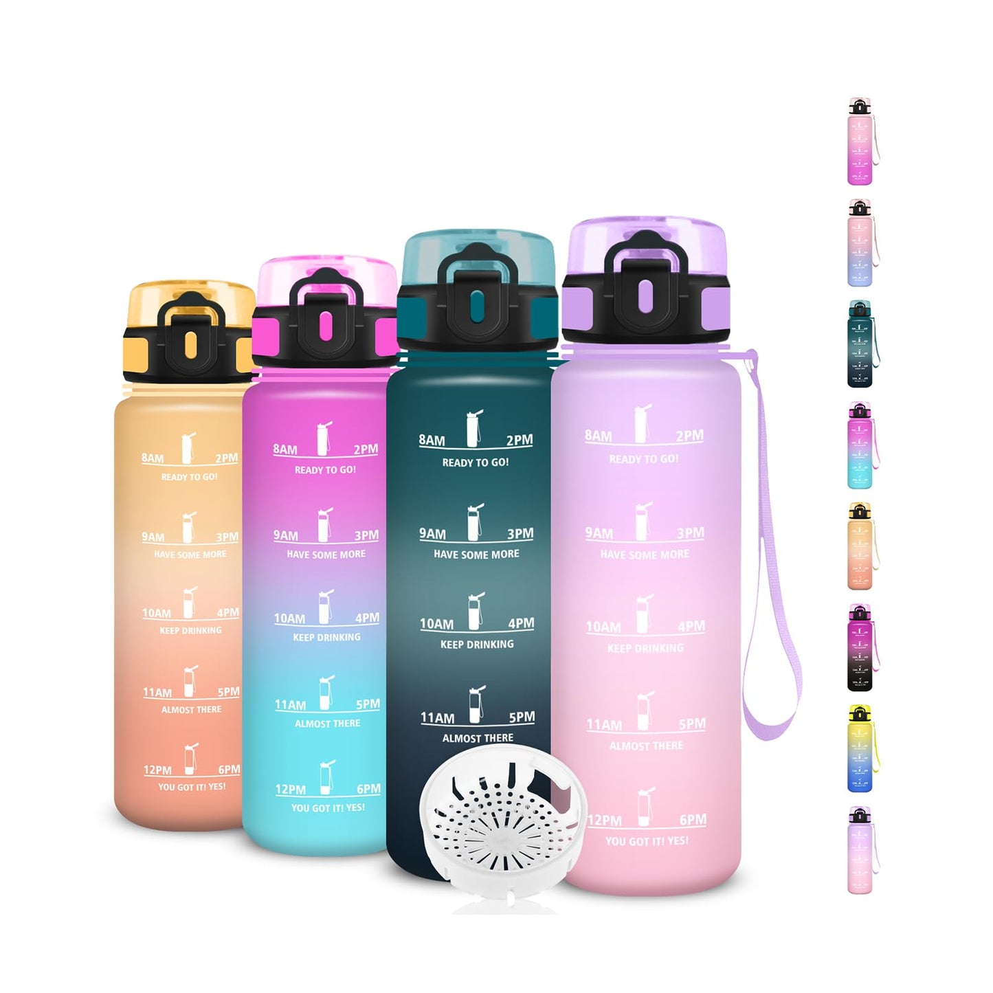Borraccia, Borraccia 500ml, Borraccie Senza Perdite, Borraccie Motivazionale, Facile da Trasportare, Bottiglia Orari, Bottiglia Graduata, Facile da Pulire, per Sport, Fitness, Yoga, Scuola, Bambina