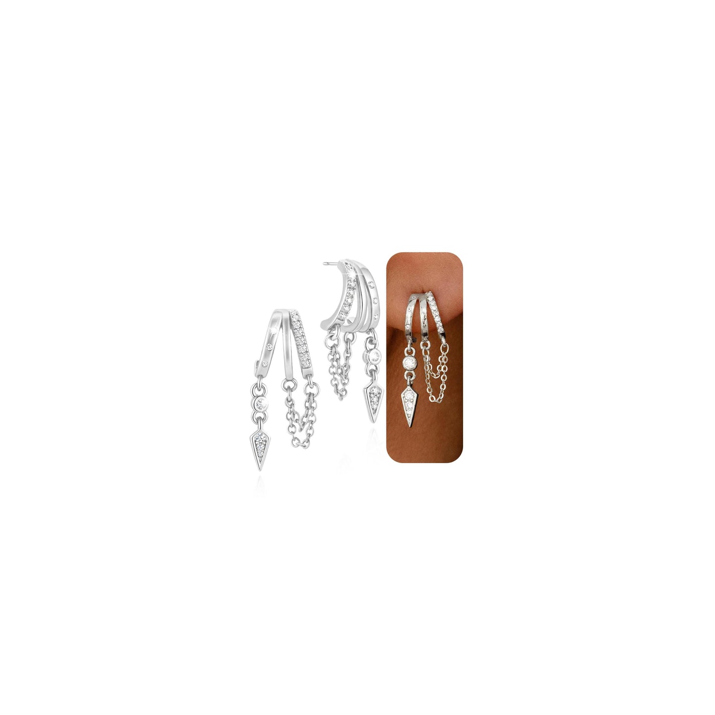 HANLI Orecchini Cerchio Pendenti Donna Argento 925 / Oro Placcato 14K e Zirconi Cubici Anallergici Leggeri Trendy Gioielli di Moda per le Donne
