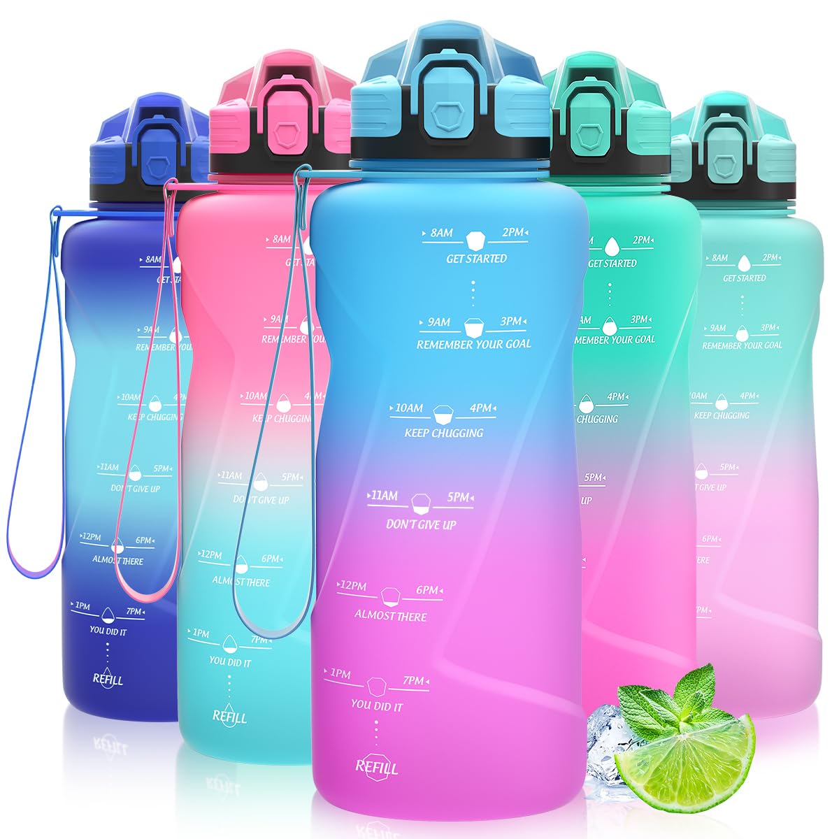 Motivazionale Borraccia 1l/1,5l,2l, Borraccia Bambini 500ml/700ml, Senza BPA Bottiglia con Filtro Frutta & Indicatore del Tempo per Sportiva, Scuola, Sport, Ciclismo
