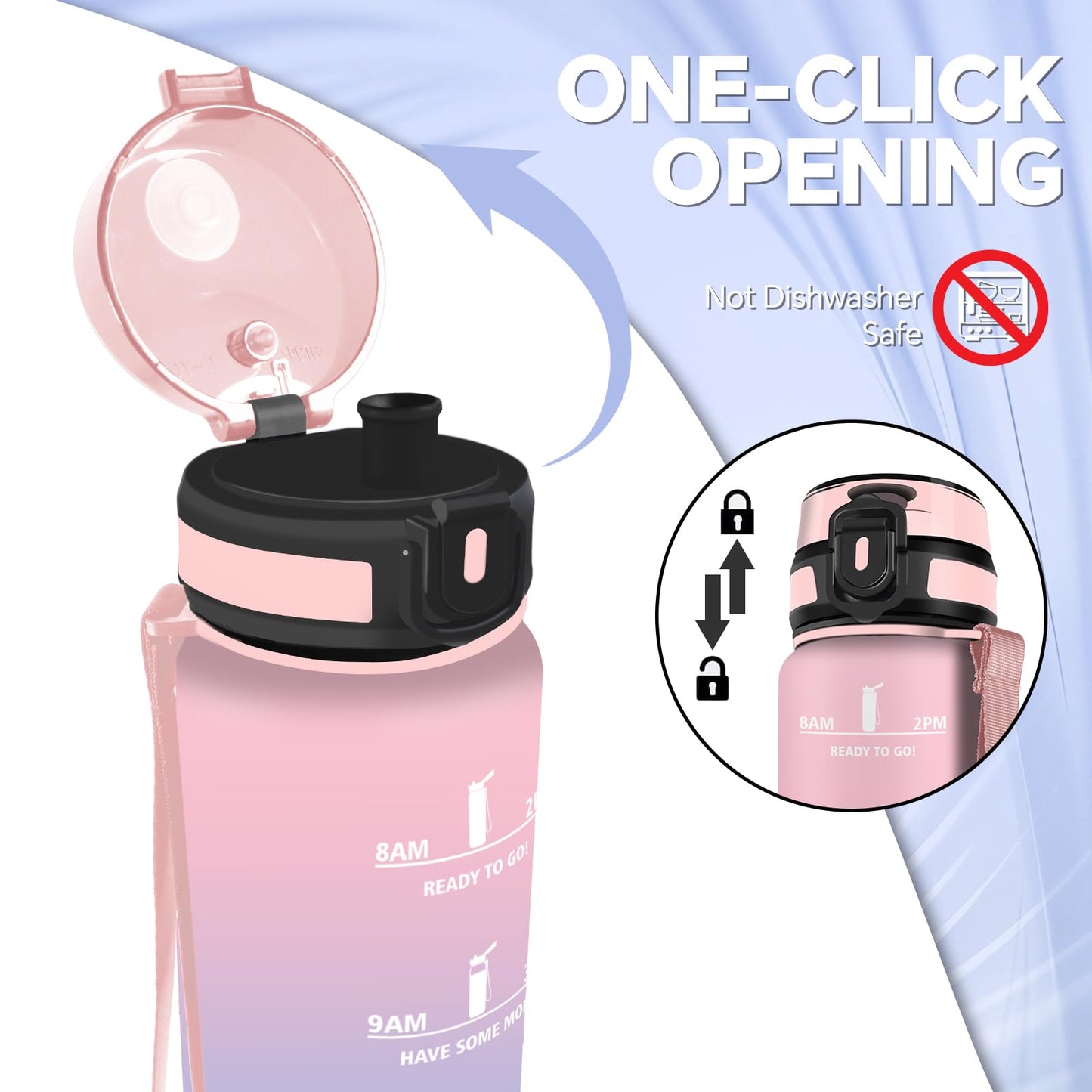 Borraccia, Borraccia 500ml, Borraccie Senza Perdite, Borraccie Motivazionale, Facile da Trasportare, Bottiglia Orari, Bottiglia Graduata, Facile da Pulire, per Sport, Fitness, Yoga, Scuola, Bambina