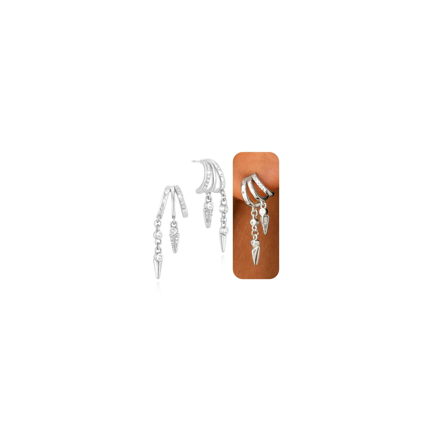 HANLI Orecchini Cerchio Pendenti Donna Argento 925 / Oro Placcato 14K e Zirconi Cubici Anallergici Leggeri Trendy Gioielli di Moda per le Donne