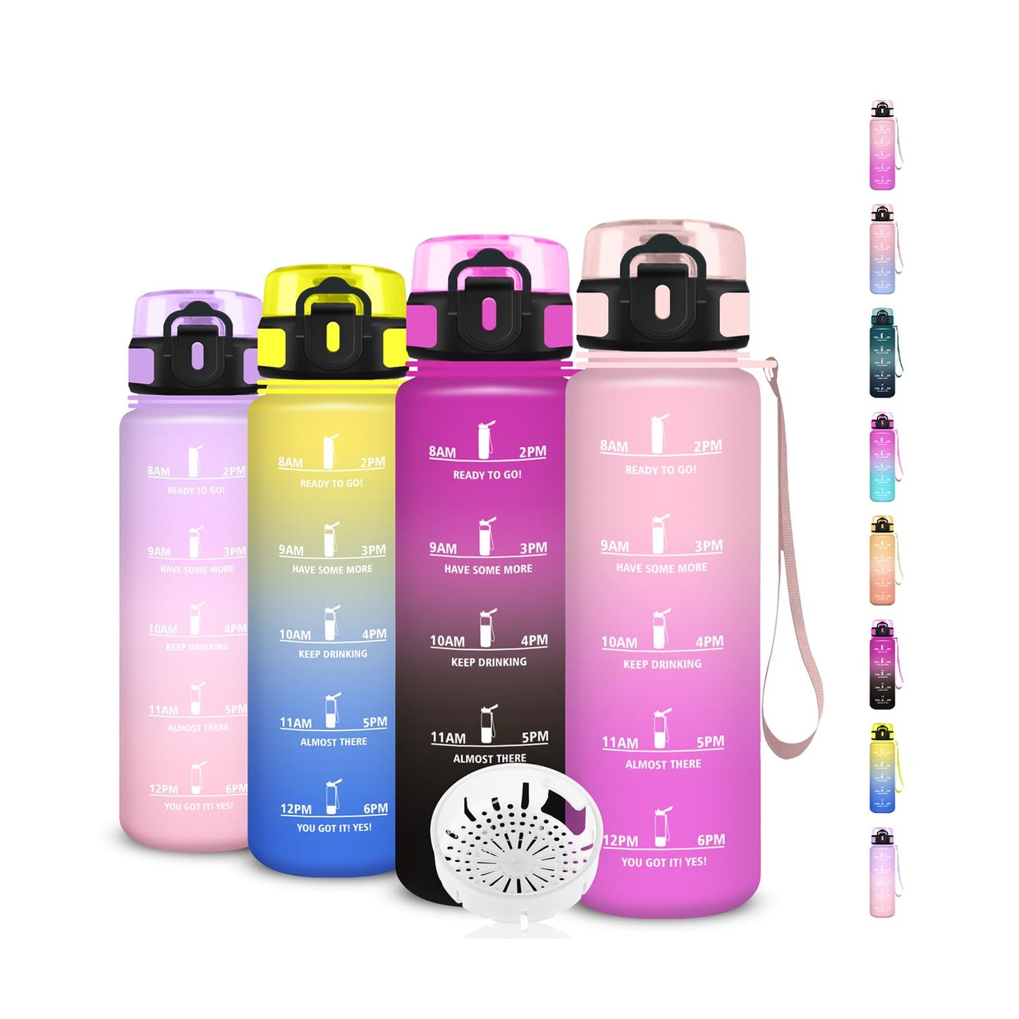 Borraccia, Borraccia 500ml, Borraccie Senza Perdite, Borraccie Motivazionale, Facile da Trasportare, Bottiglia Orari, Bottiglia Graduata, Facile da Pulire, per Sport, Fitness, Yoga, Scuola, Bambina
