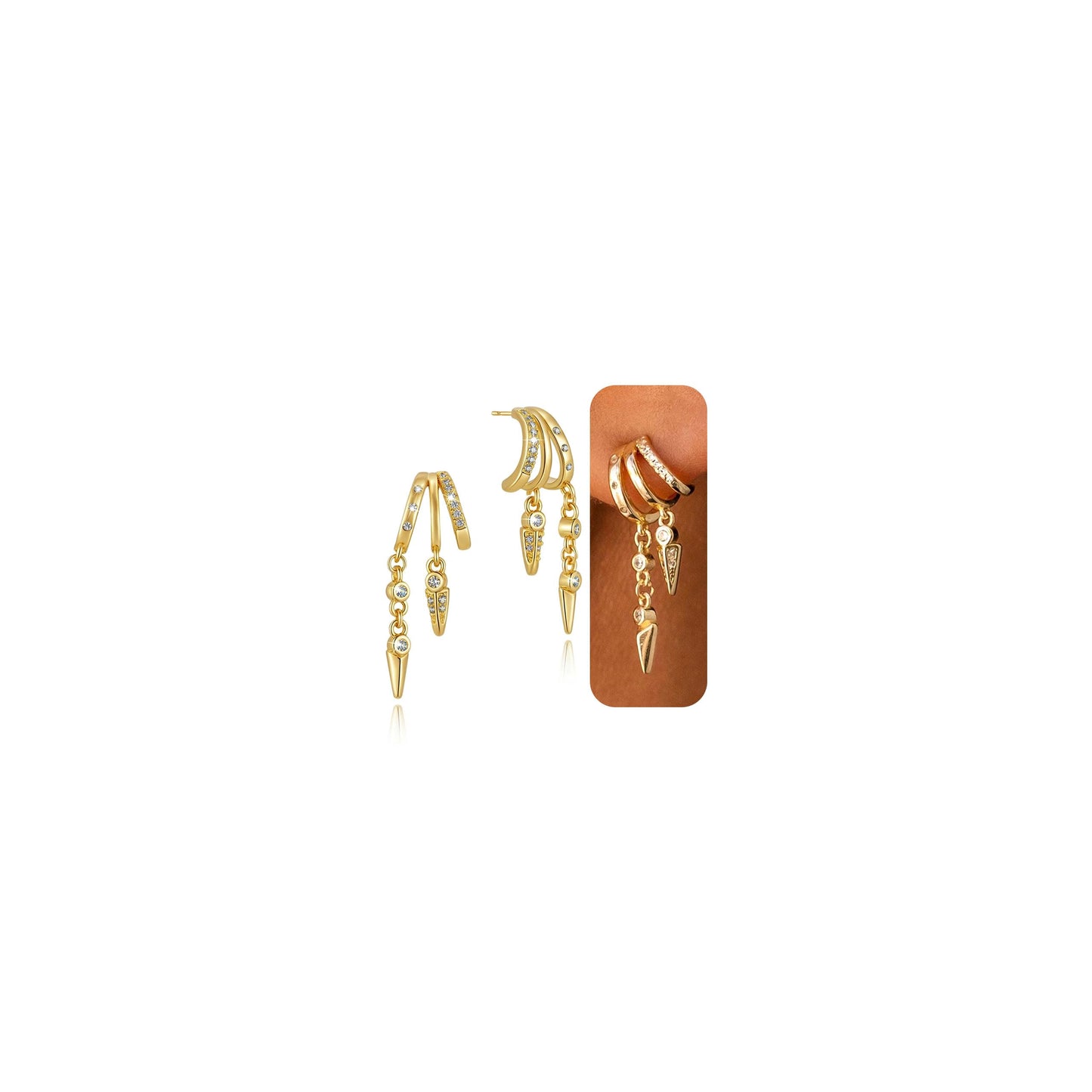 HANLI Orecchini Cerchio Pendenti Donna Argento 925 / Oro Placcato 14K e Zirconi Cubici Anallergici Leggeri Trendy Gioielli di Moda per le Donne