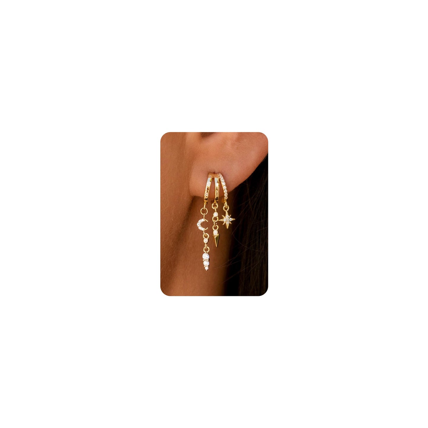 HANLI Orecchini Cerchio Pendenti Donna Argento 925 / Oro Placcato 14K e Zirconi Cubici Anallergici Leggeri Trendy Gioielli di Moda per le Donne