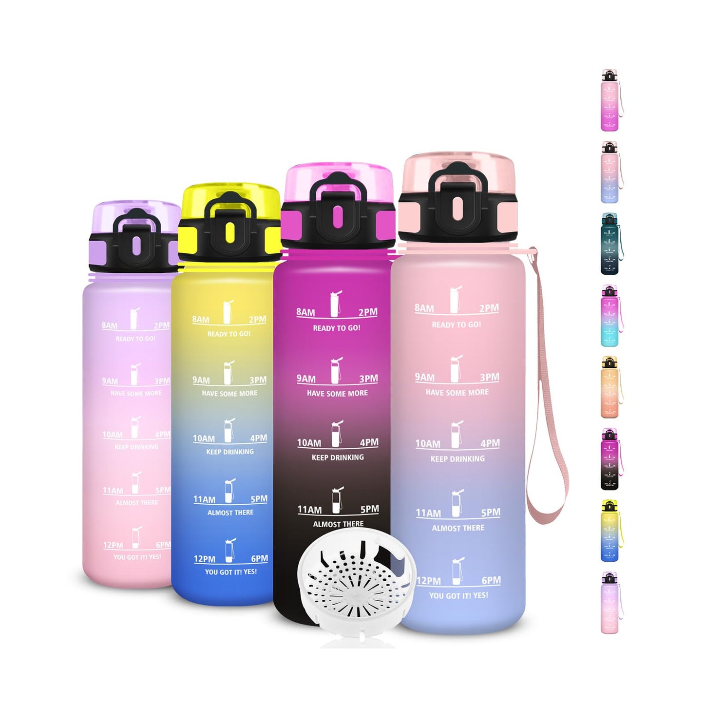 Borraccia, Borraccia 500ml, Borraccie Senza Perdite, Borraccie Motivazionale, Facile da Trasportare, Bottiglia Orari, Bottiglia Graduata, Facile da Pulire, per Sport, Fitness, Yoga, Scuola, Bambina