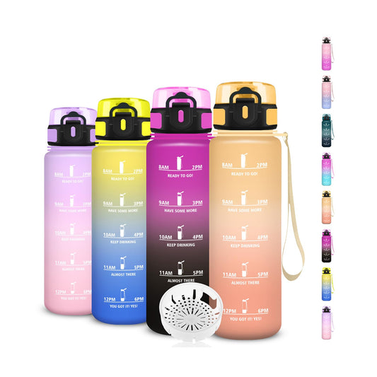 Borraccia, Borraccia 500ml, Borraccie Senza Perdite, Borraccie Motivazionale, Facile da Trasportare, Bottiglia Orari, Bottiglia Graduata, Facile da Pulire, per Sport, Fitness, Yoga, Scuola, Bambina