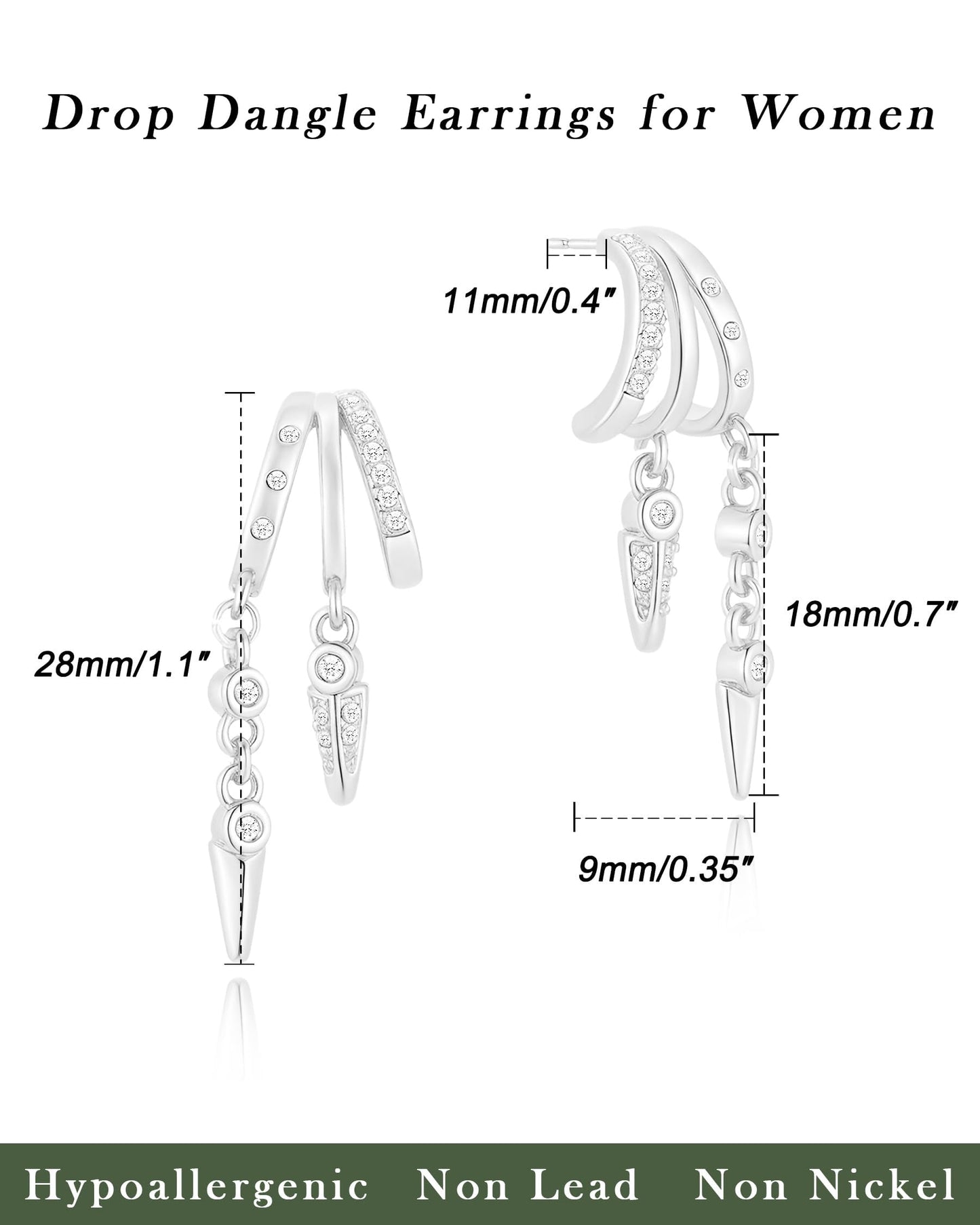 HANLI Orecchini Cerchio Pendenti Donna Argento 925 / Oro Placcato 14K e Zirconi Cubici Anallergici Leggeri Trendy Gioielli di Moda per le Donne