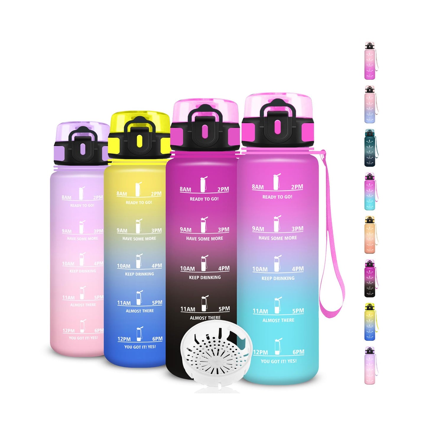 Borraccia, Borraccia 500ml, Borraccie Senza Perdite, Borraccie Motivazionale, Facile da Trasportare, Bottiglia Orari, Bottiglia Graduata, Facile da Pulire, per Sport, Fitness, Yoga, Scuola, Bambina