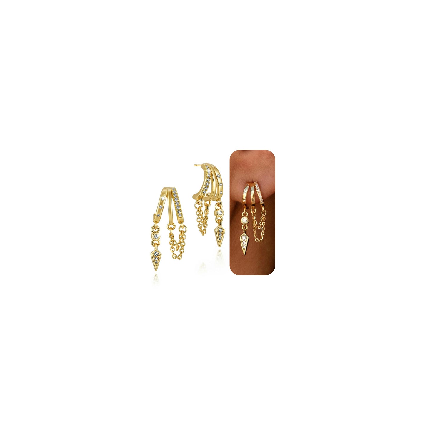 HANLI Orecchini Cerchio Pendenti Donna Argento 925 / Oro Placcato 14K e Zirconi Cubici Anallergici Leggeri Trendy Gioielli di Moda per le Donne