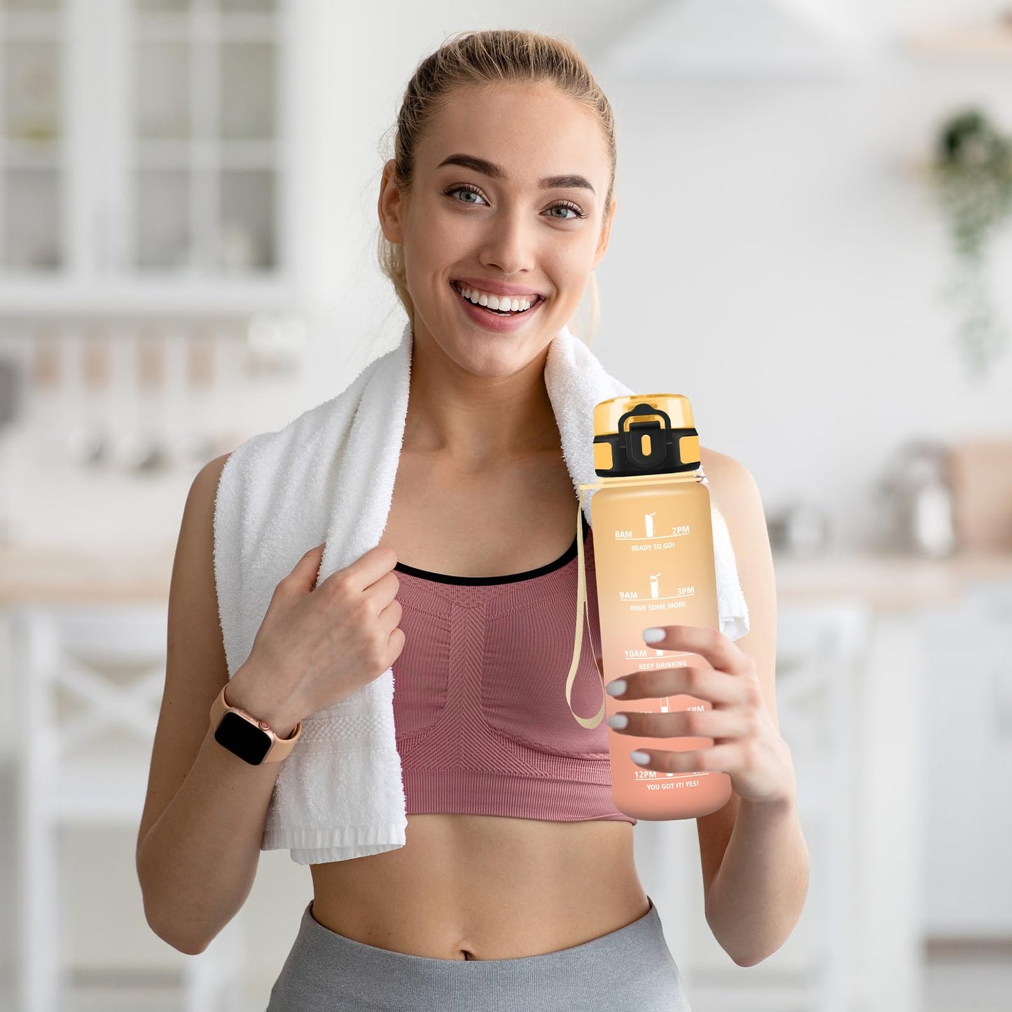 Borraccia, Borraccia 500ml, Borraccie Senza Perdite, Borraccie Motivazionale, Facile da Trasportare, Bottiglia Orari, Bottiglia Graduata, Facile da Pulire, per Sport, Fitness, Yoga, Scuola, Bambina