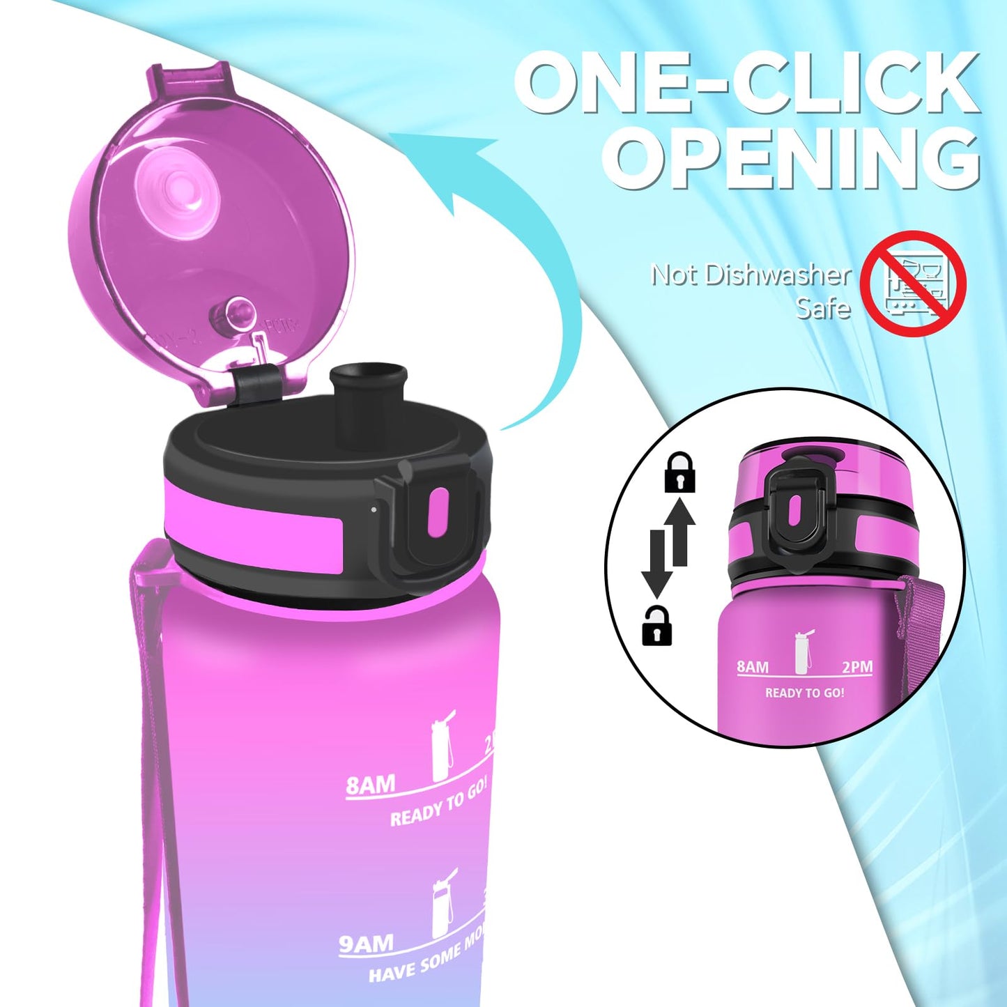 Borraccia, Borraccia 500ml, Borraccie Senza Perdite, Borraccie Motivazionale, Facile da Trasportare, Bottiglia Orari, Bottiglia Graduata, Facile da Pulire, per Sport, Fitness, Yoga, Scuola, Bambina