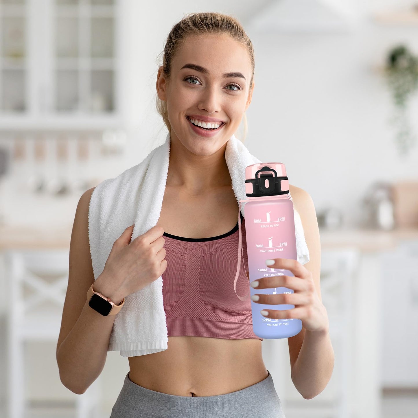 Borraccia, Borraccia 500ml, Borraccie Senza Perdite, Borraccie Motivazionale, Facile da Trasportare, Bottiglia Orari, Bottiglia Graduata, Facile da Pulire, per Sport, Fitness, Yoga, Scuola, Bambina