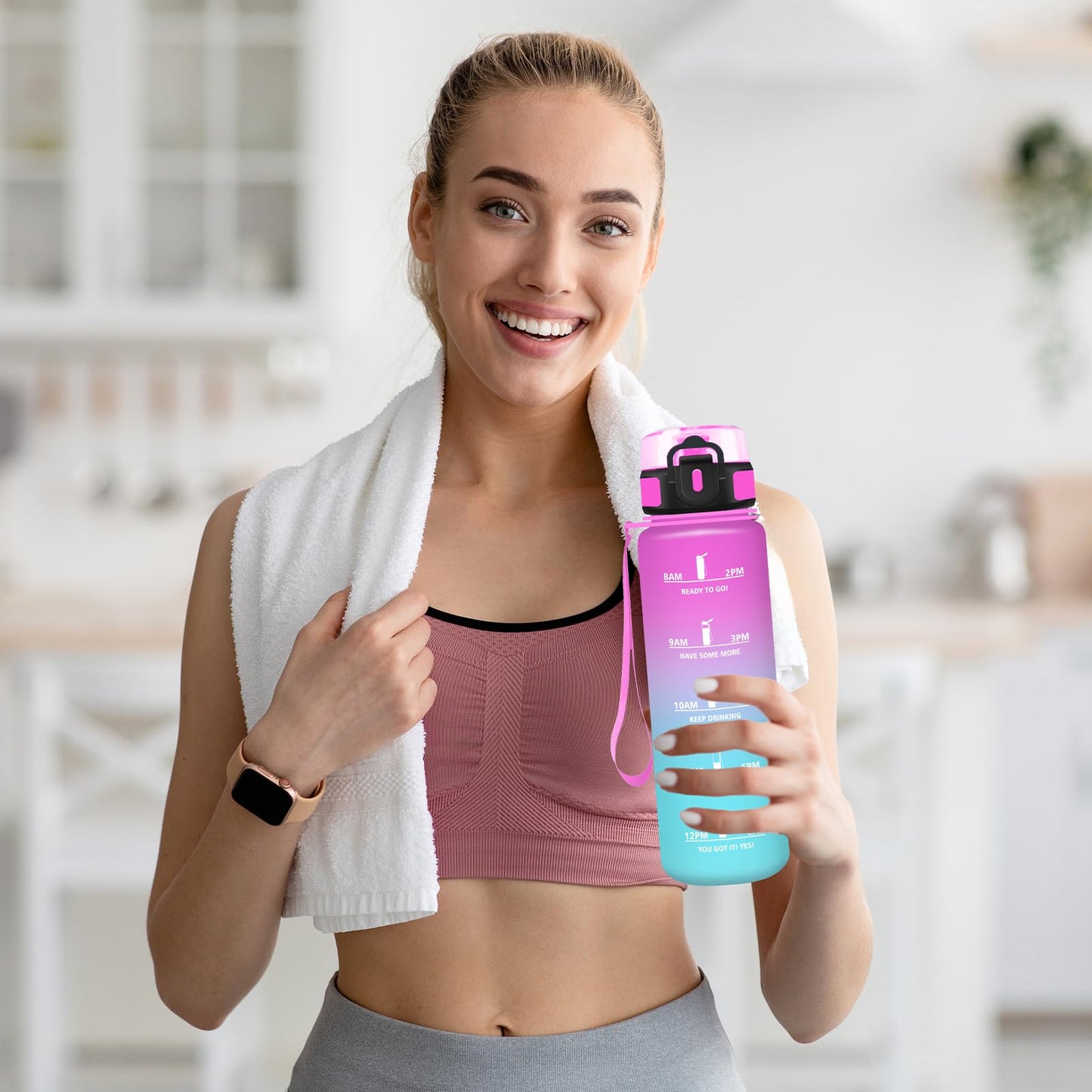 Borraccia, Borraccia 500ml, Borraccie Senza Perdite, Borraccie Motivazionale, Facile da Trasportare, Bottiglia Orari, Bottiglia Graduata, Facile da Pulire, per Sport, Fitness, Yoga, Scuola, Bambina