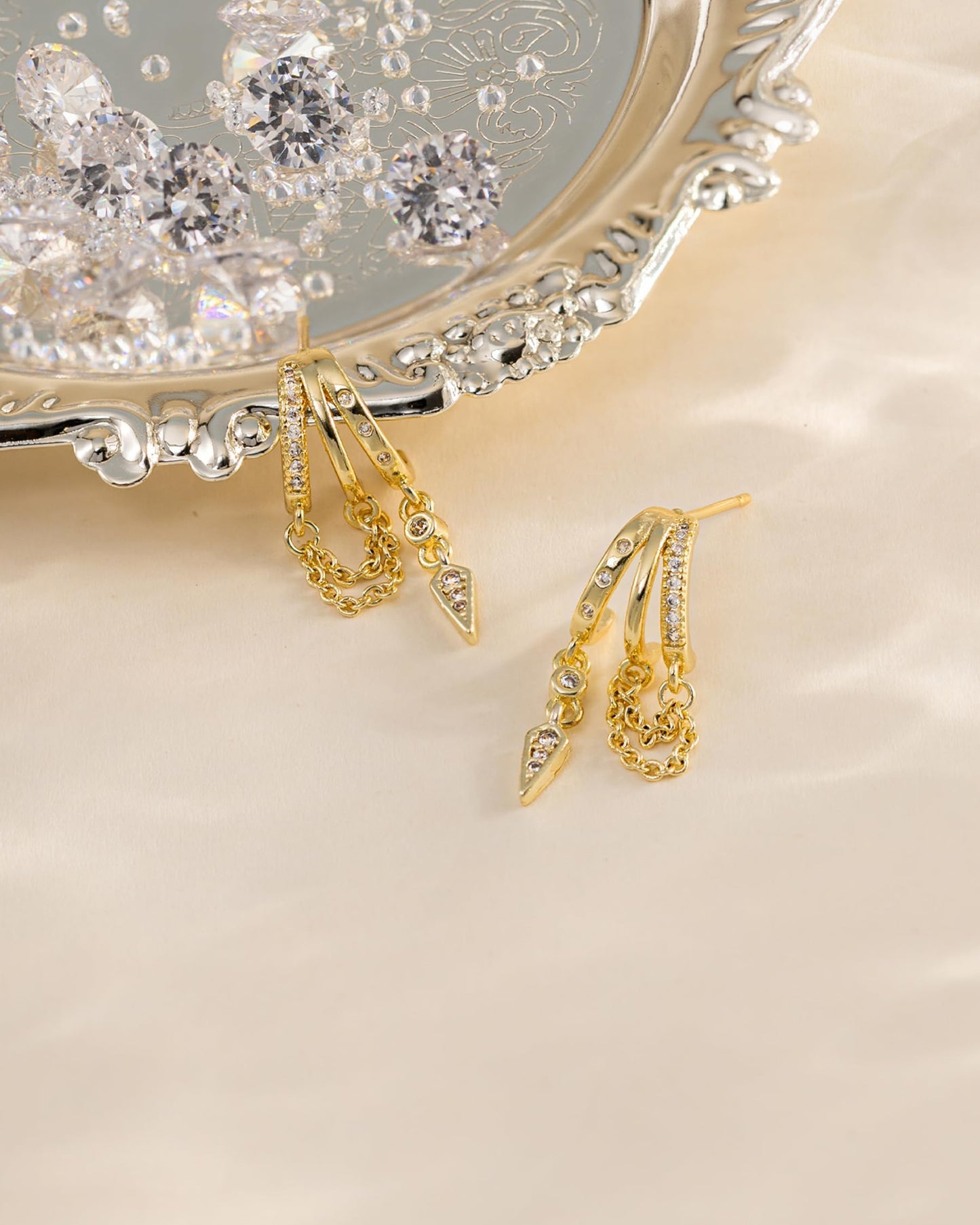 HANLI Orecchini Cerchio Pendenti Donna Argento 925 / Oro Placcato 14K e Zirconi Cubici Anallergici Leggeri Trendy Gioielli di Moda per le Donne