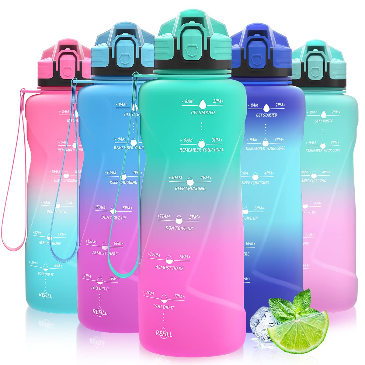 Motivazionale Borraccia 1l/1,5l,2l, Borraccia Bambini 500ml/700ml, Senza BPA Bottiglia con Filtro Frutta & Indicatore del Tempo per Sportiva, Scuola, Sport, Ciclismo