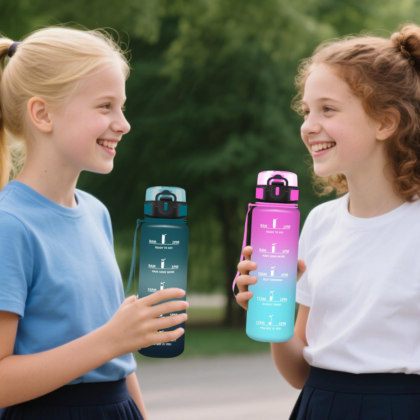 Borraccia, Borraccia 500ml, Borraccie Senza Perdite, Borraccie Motivazionale, Facile da Trasportare, Bottiglia Orari, Bottiglia Graduata, Facile da Pulire, per Sport, Fitness, Yoga, Scuola, Bambina
