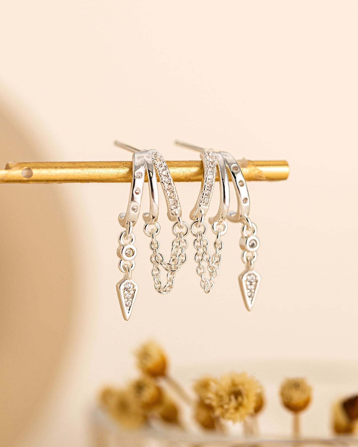 HANLI Orecchini Cerchio Pendenti Donna Argento 925 / Oro Placcato 14K e Zirconi Cubici Anallergici Leggeri Trendy Gioielli di Moda per le Donne