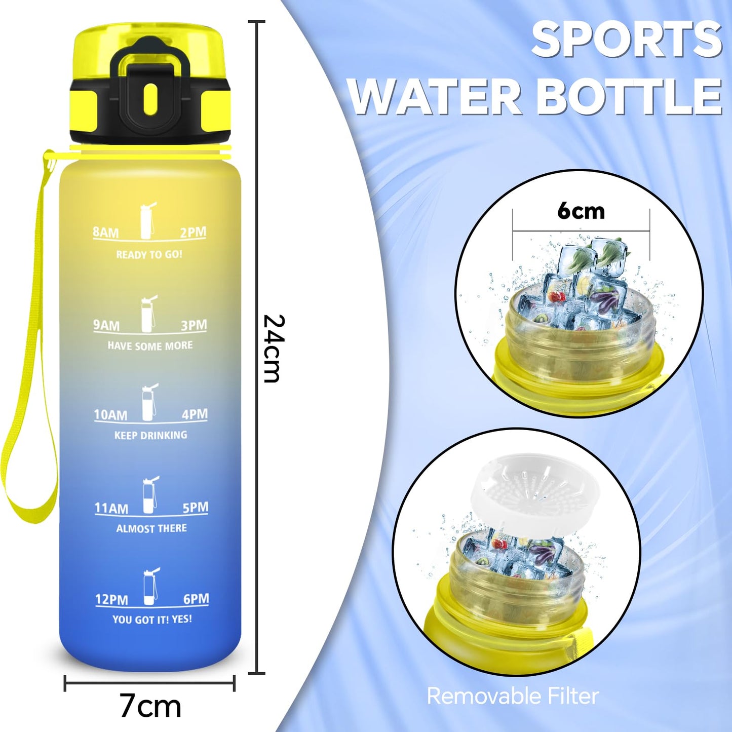Borraccia, Borraccia 500ml, Borraccie Senza Perdite, Borraccie Motivazionale, Facile da Trasportare, Bottiglia Orari, Bottiglia Graduata, Facile da Pulire, per Sport, Fitness, Yoga, Scuola, Bambina