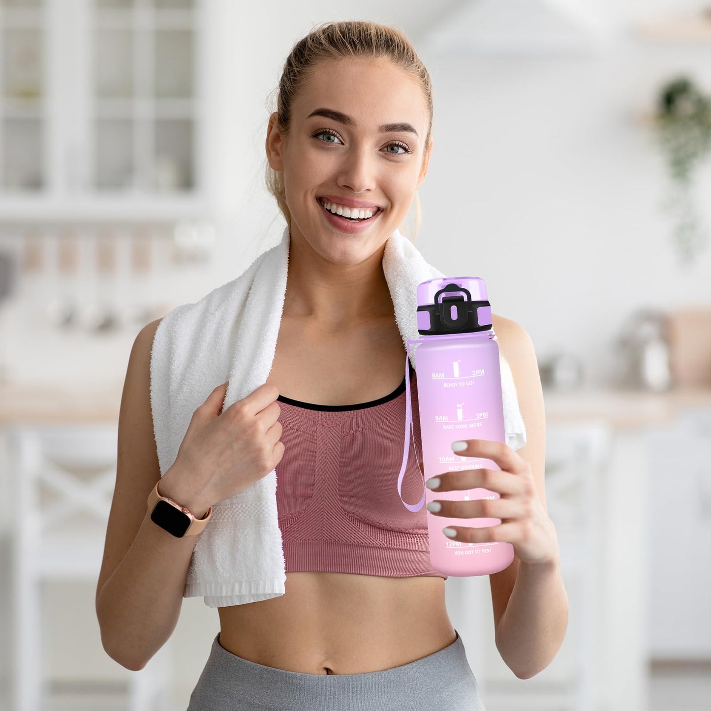 Borraccia, Borraccia 500ml, Borraccie Senza Perdite, Borraccie Motivazionale, Facile da Trasportare, Bottiglia Orari, Bottiglia Graduata, Facile da Pulire, per Sport, Fitness, Yoga, Scuola, Bambina