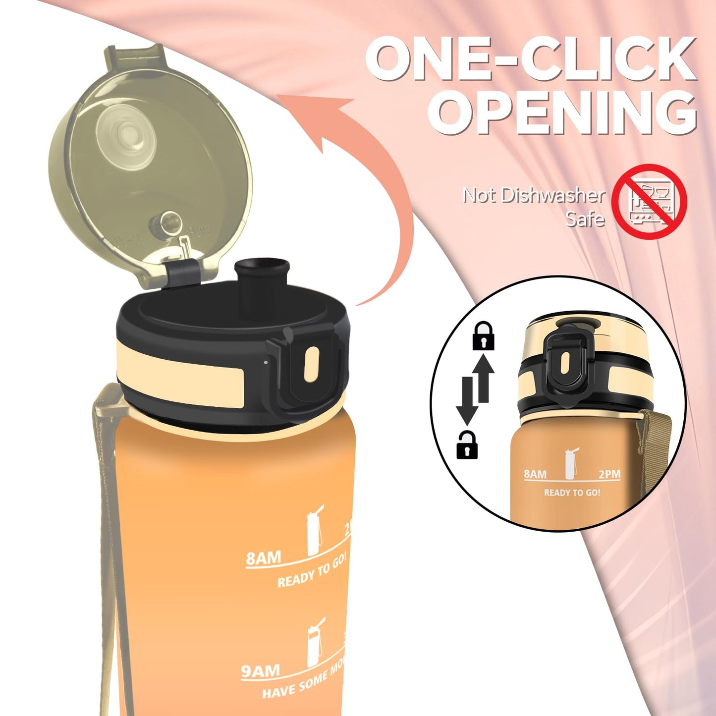 Borraccia, Borraccia 500ml, Borraccie Senza Perdite, Borraccie Motivazionale, Facile da Trasportare, Bottiglia Orari, Bottiglia Graduata, Facile da Pulire, per Sport, Fitness, Yoga, Scuola, Bambina