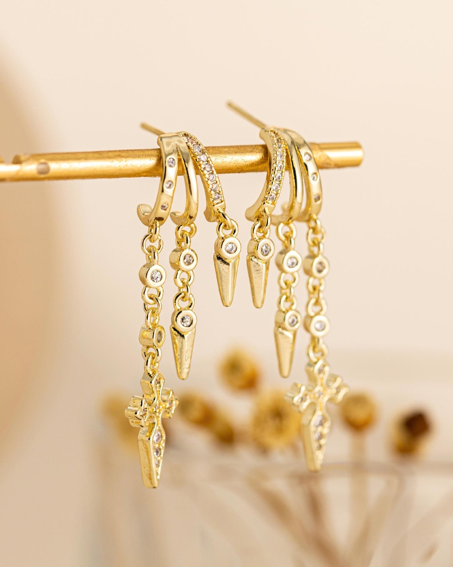 HANLI Orecchini Cerchio Pendenti Donna Argento 925 / Oro Placcato 14K e Zirconi Cubici Anallergici Leggeri Trendy Gioielli di Moda per le Donne
