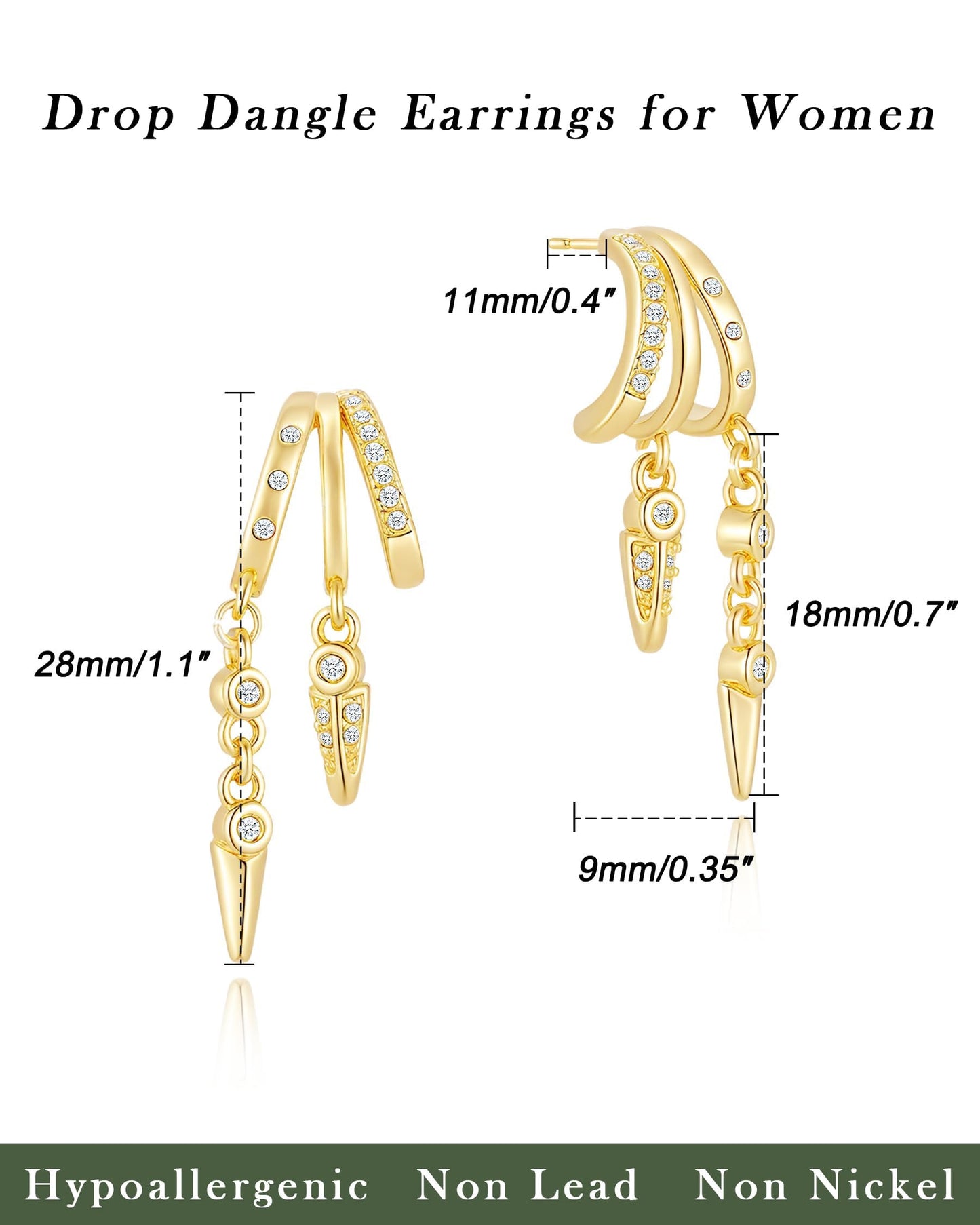 HANLI Orecchini Cerchio Pendenti Donna Argento 925 / Oro Placcato 14K e Zirconi Cubici Anallergici Leggeri Trendy Gioielli di Moda per le Donne