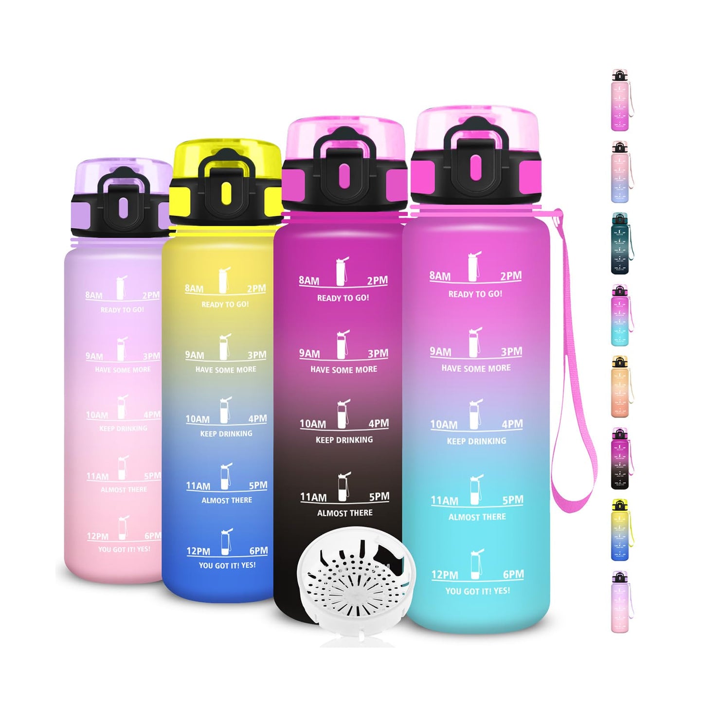 Borraccia, Borraccia 500ml, Borraccie Senza Perdite, Borraccie Motivazionale, Facile da Trasportare, Bottiglia Orari, Bottiglia Graduata, Facile da Pulire, per Sport, Fitness, Yoga, Scuola, Bambina