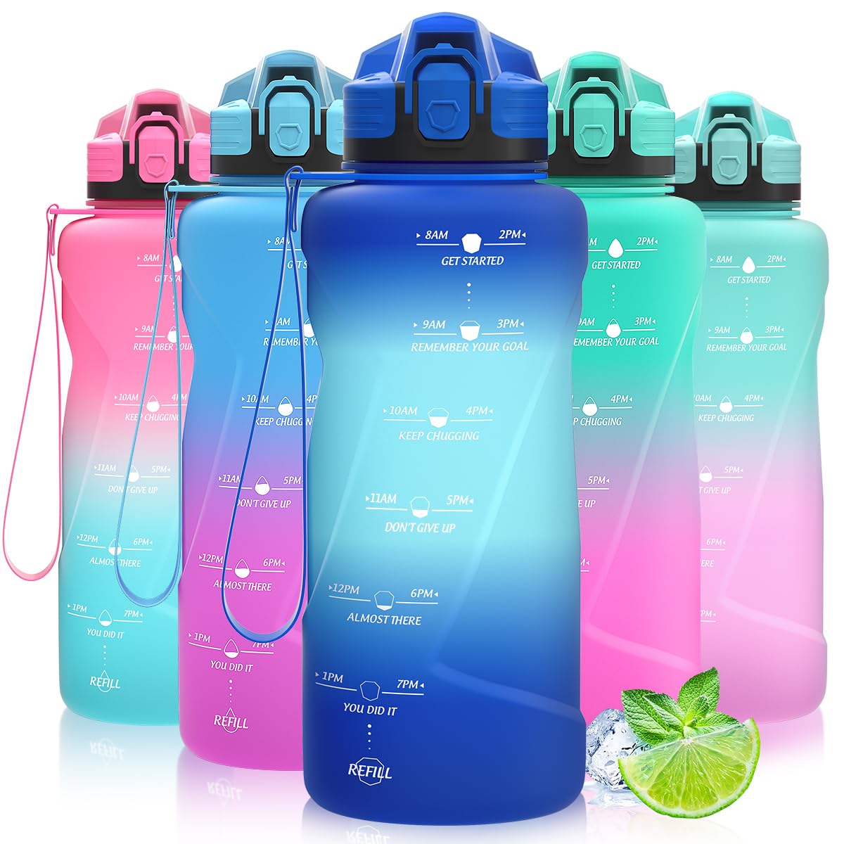 Motivazionale Borraccia 1l/1,5l,2l, Borraccia Bambini 500ml/700ml, Senza BPA Bottiglia con Filtro Frutta & Indicatore del Tempo per Sportiva, Scuola, Sport, Ciclismo