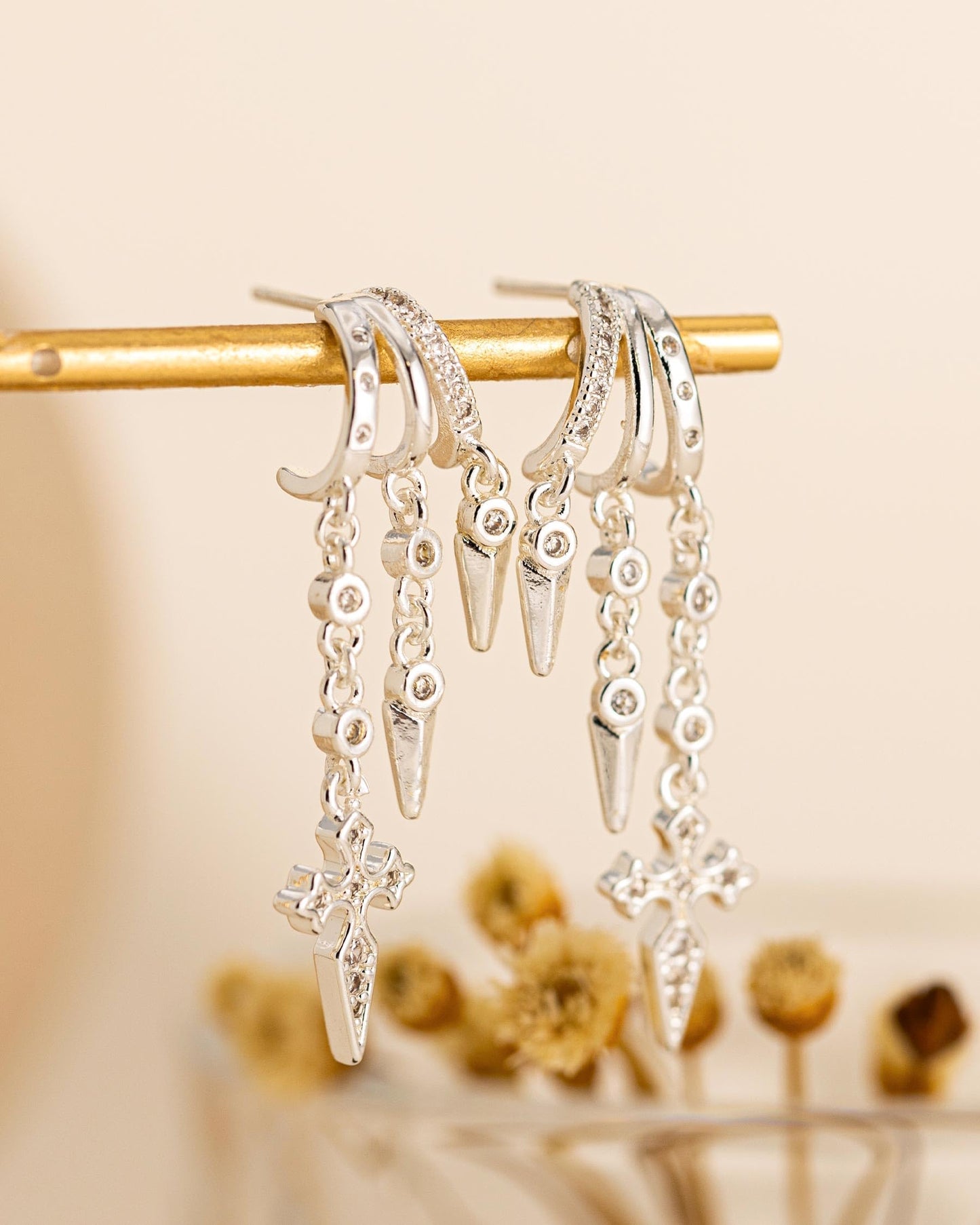 HANLI Orecchini Cerchio Pendenti Donna Argento 925 / Oro Placcato 14K e Zirconi Cubici Anallergici Leggeri Trendy Gioielli di Moda per le Donne