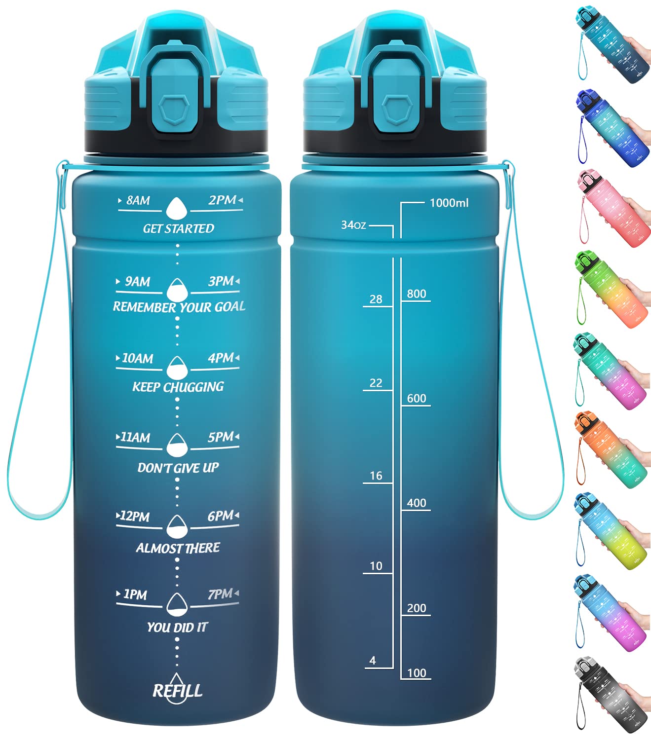 Motivazionale Borraccia 1l/1,5l,2l, Borraccia Bambini 500ml/700ml, Senza BPA Bottiglia con Filtro Frutta & Indicatore del Tempo per Sportiva, Scuola, Sport, Ciclismo