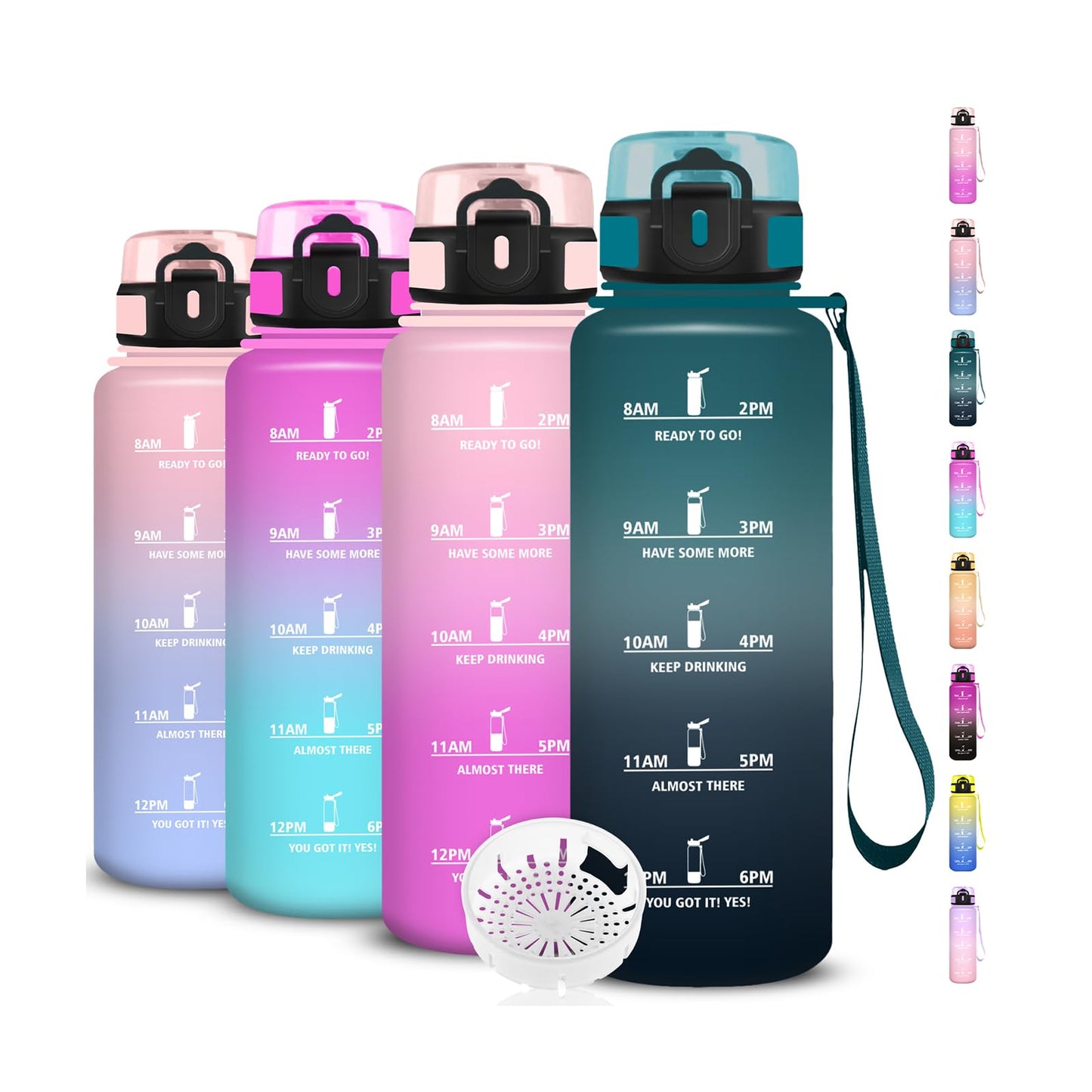 Borraccia, Borraccia 500ml, Borraccie Senza Perdite, Borraccie Motivazionale, Facile da Trasportare, Bottiglia Orari, Bottiglia Graduata, Facile da Pulire, per Sport, Fitness, Yoga, Scuola, Bambina