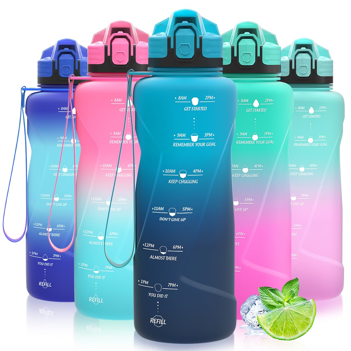 Motivazionale Borraccia 1l/1,5l,2l, Borraccia Bambini 500ml/700ml, Senza BPA Bottiglia con Filtro Frutta & Indicatore del Tempo per Sportiva, Scuola, Sport, Ciclismo
