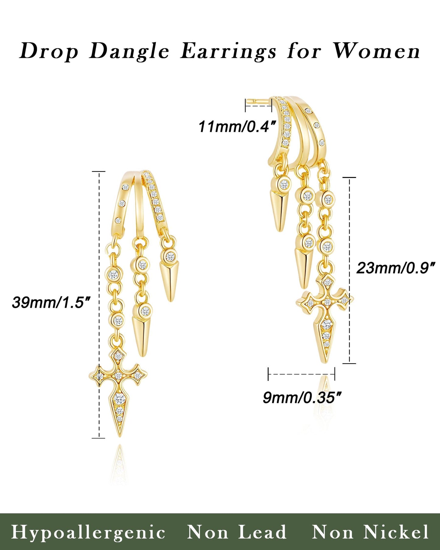 HANLI Orecchini Cerchio Pendenti Donna Argento 925 / Oro Placcato 14K e Zirconi Cubici Anallergici Leggeri Trendy Gioielli di Moda per le Donne