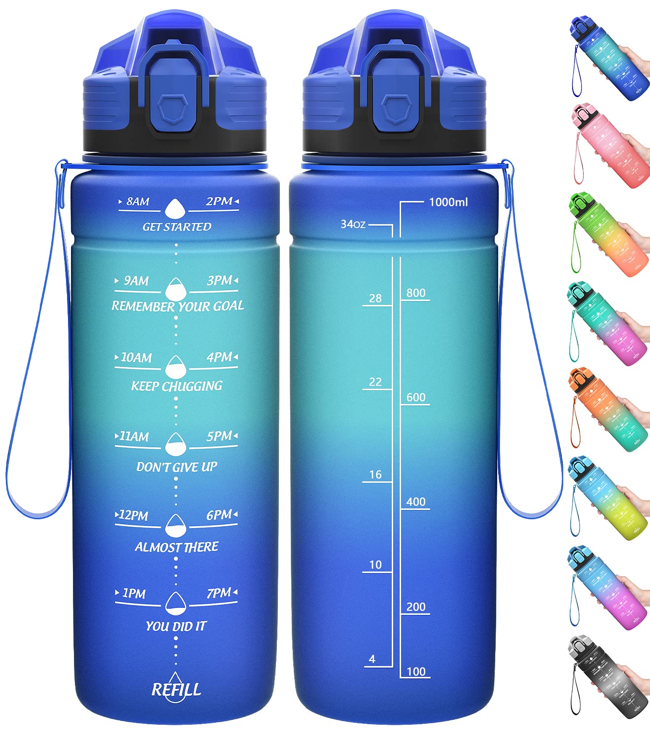 Motivazionale Borraccia 1l/1,5l,2l, Borraccia Bambini 500ml/700ml, Senza BPA Bottiglia con Filtro Frutta & Indicatore del Tempo per Sportiva, Scuola, Sport, Ciclismo