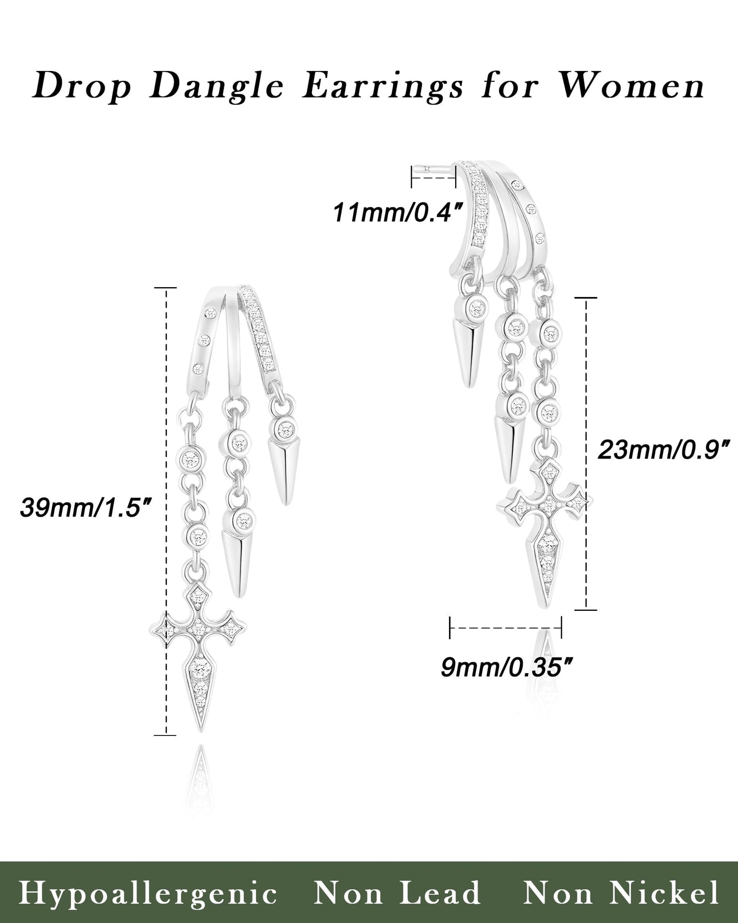 HANLI Orecchini Cerchio Pendenti Donna Argento 925 / Oro Placcato 14K e Zirconi Cubici Anallergici Leggeri Trendy Gioielli di Moda per le Donne