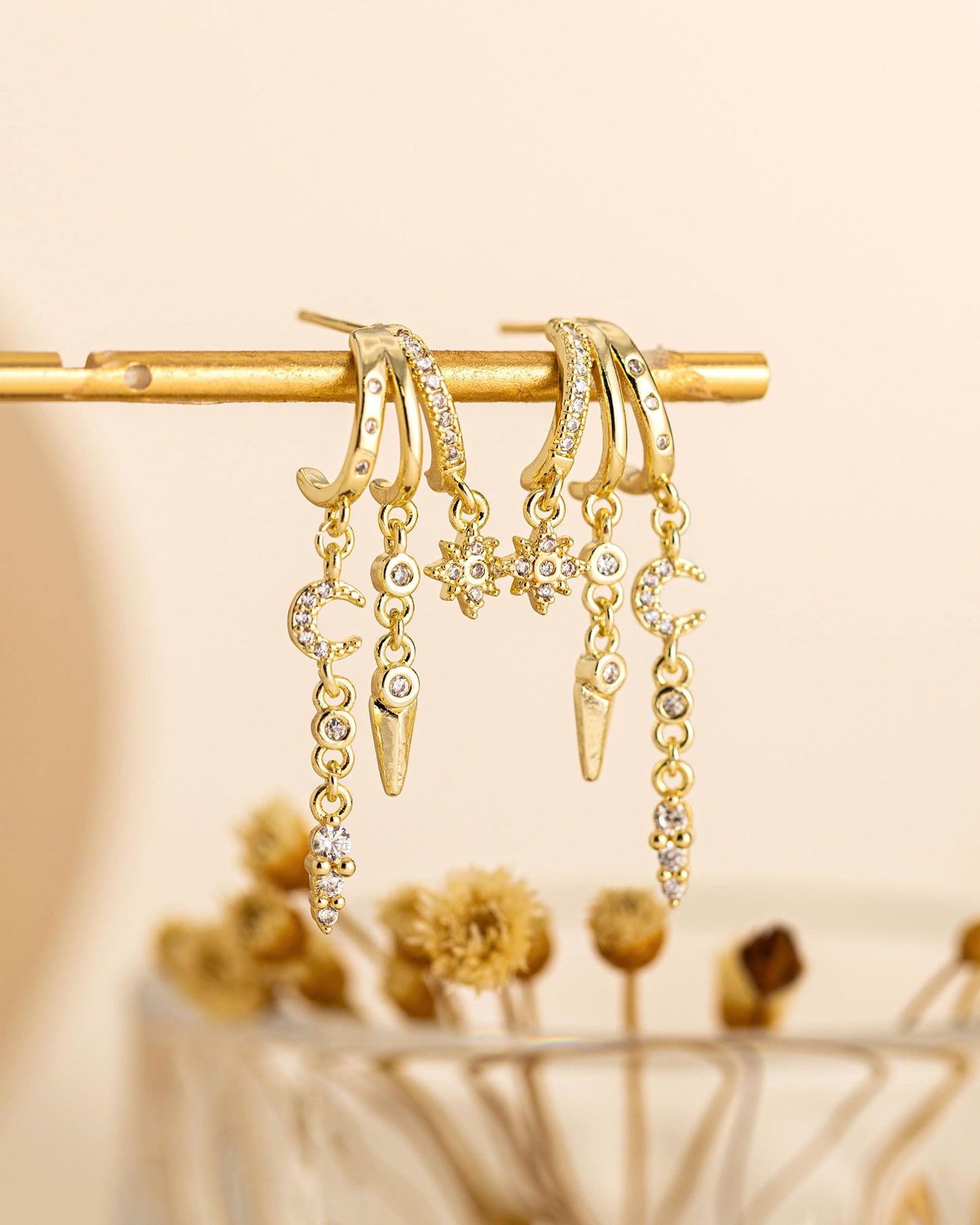HANLI Orecchini Cerchio Pendenti Donna Argento 925 / Oro Placcato 14K e Zirconi Cubici Anallergici Leggeri Trendy Gioielli di Moda per le Donne