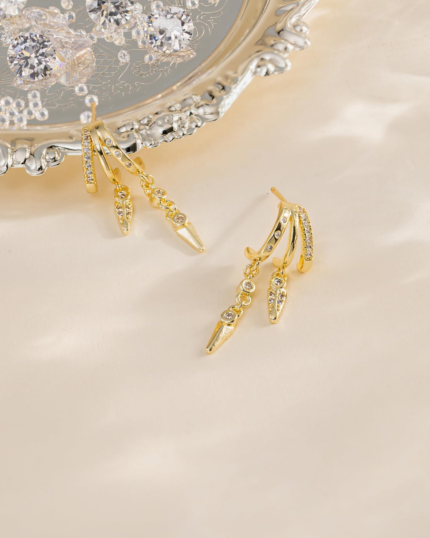 HANLI Orecchini Cerchio Pendenti Donna Argento 925 / Oro Placcato 14K e Zirconi Cubici Anallergici Leggeri Trendy Gioielli di Moda per le Donne
