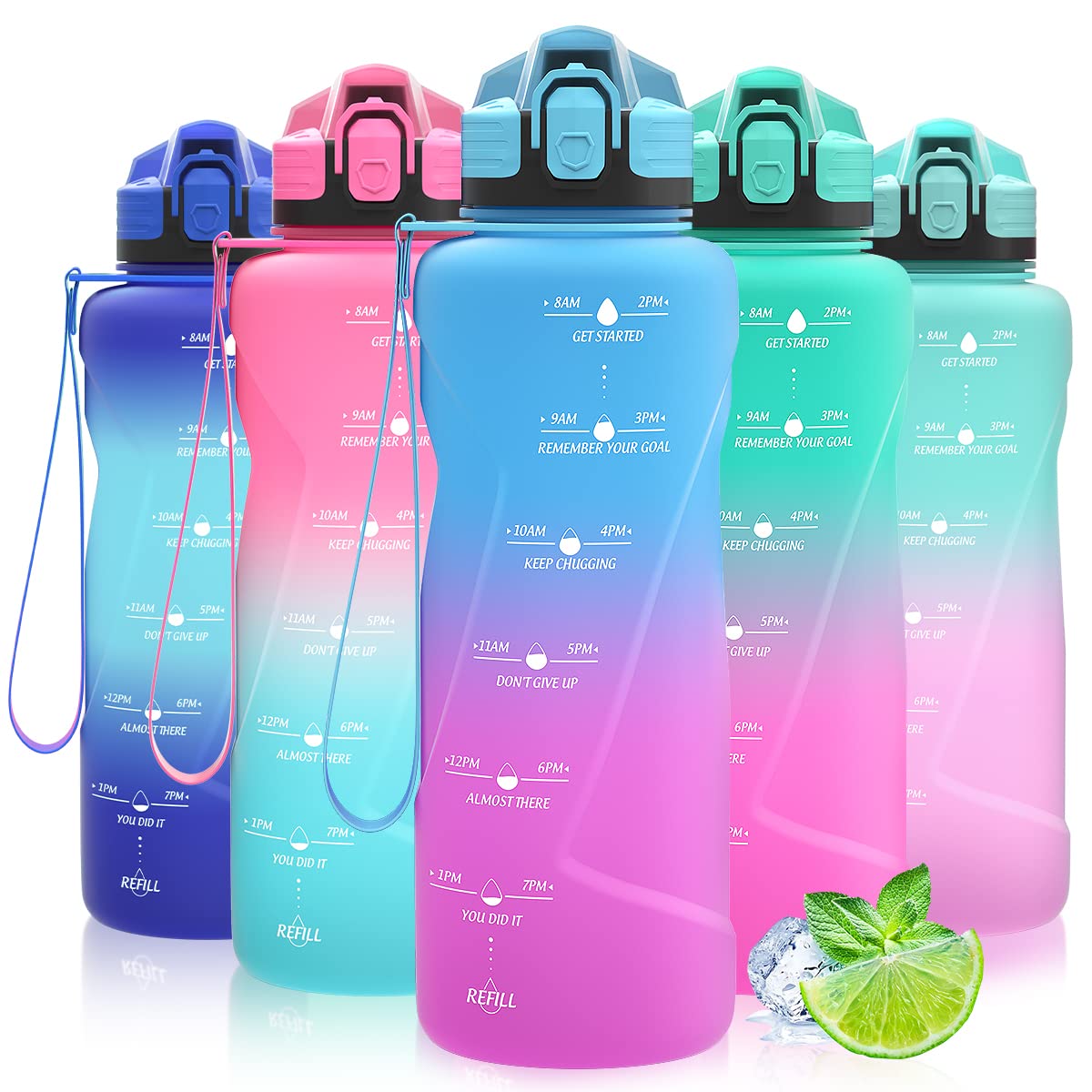 Motivazionale Borraccia 1l/1,5l,2l, Borraccia Bambini 500ml/700ml, Senza BPA Bottiglia con Filtro Frutta & Indicatore del Tempo per Sportiva, Scuola, Sport, Ciclismo
