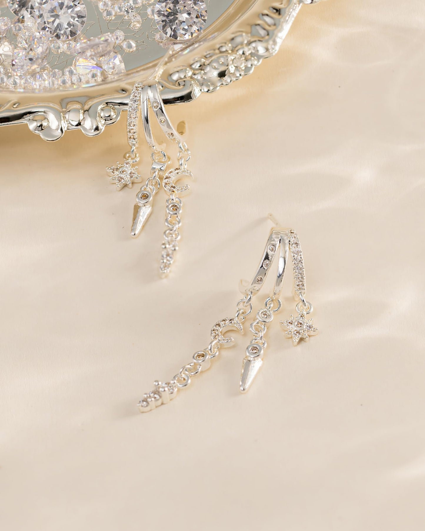 HANLI Orecchini Cerchio Pendenti Donna Argento 925 / Oro Placcato 14K e Zirconi Cubici Anallergici Leggeri Trendy Gioielli di Moda per le Donne