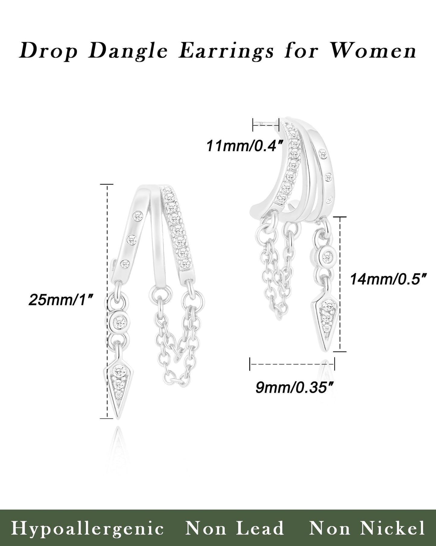HANLI Orecchini Cerchio Pendenti Donna Argento 925 / Oro Placcato 14K e Zirconi Cubici Anallergici Leggeri Trendy Gioielli di Moda per le Donne