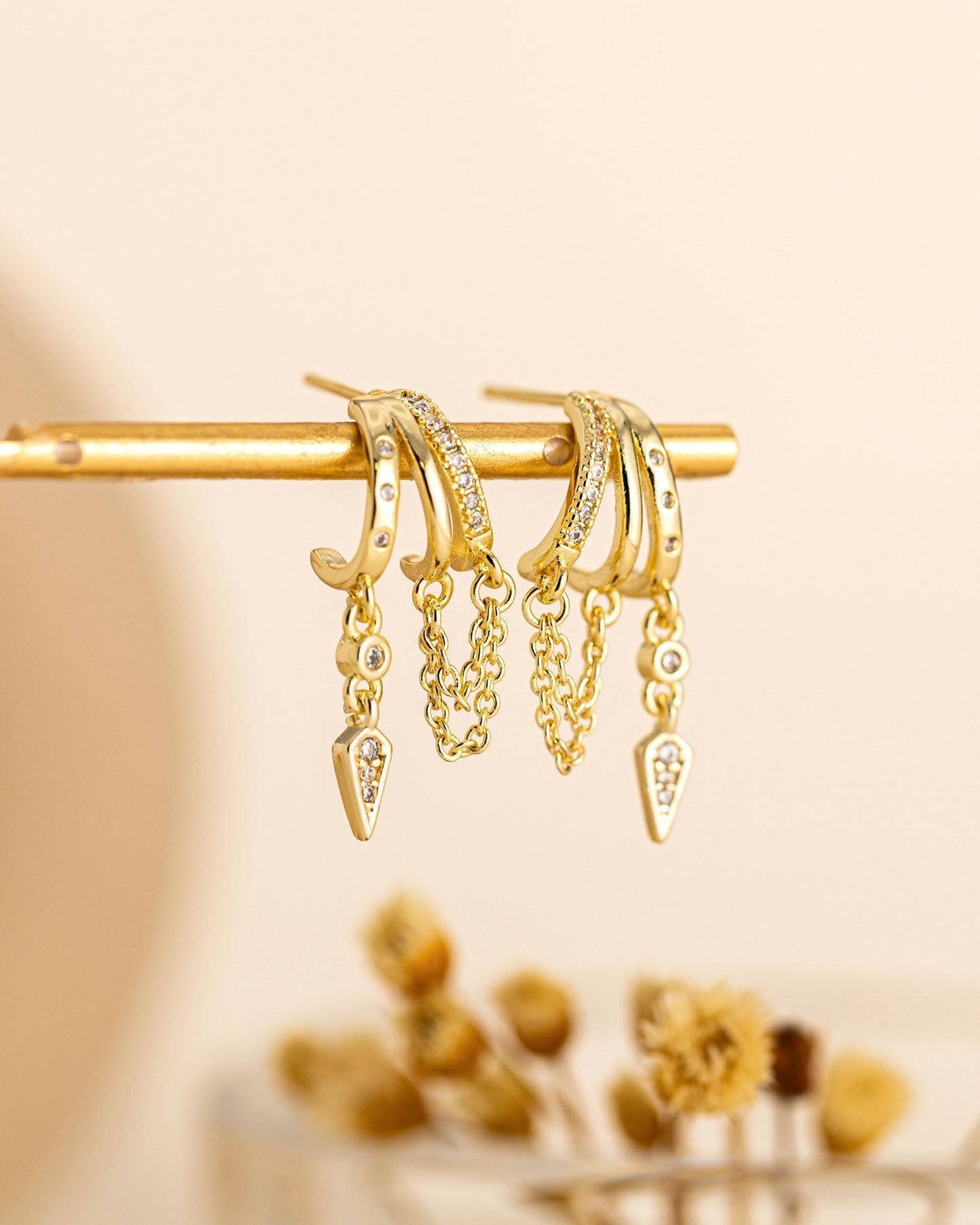 HANLI Orecchini Cerchio Pendenti Donna Argento 925 / Oro Placcato 14K e Zirconi Cubici Anallergici Leggeri Trendy Gioielli di Moda per le Donne